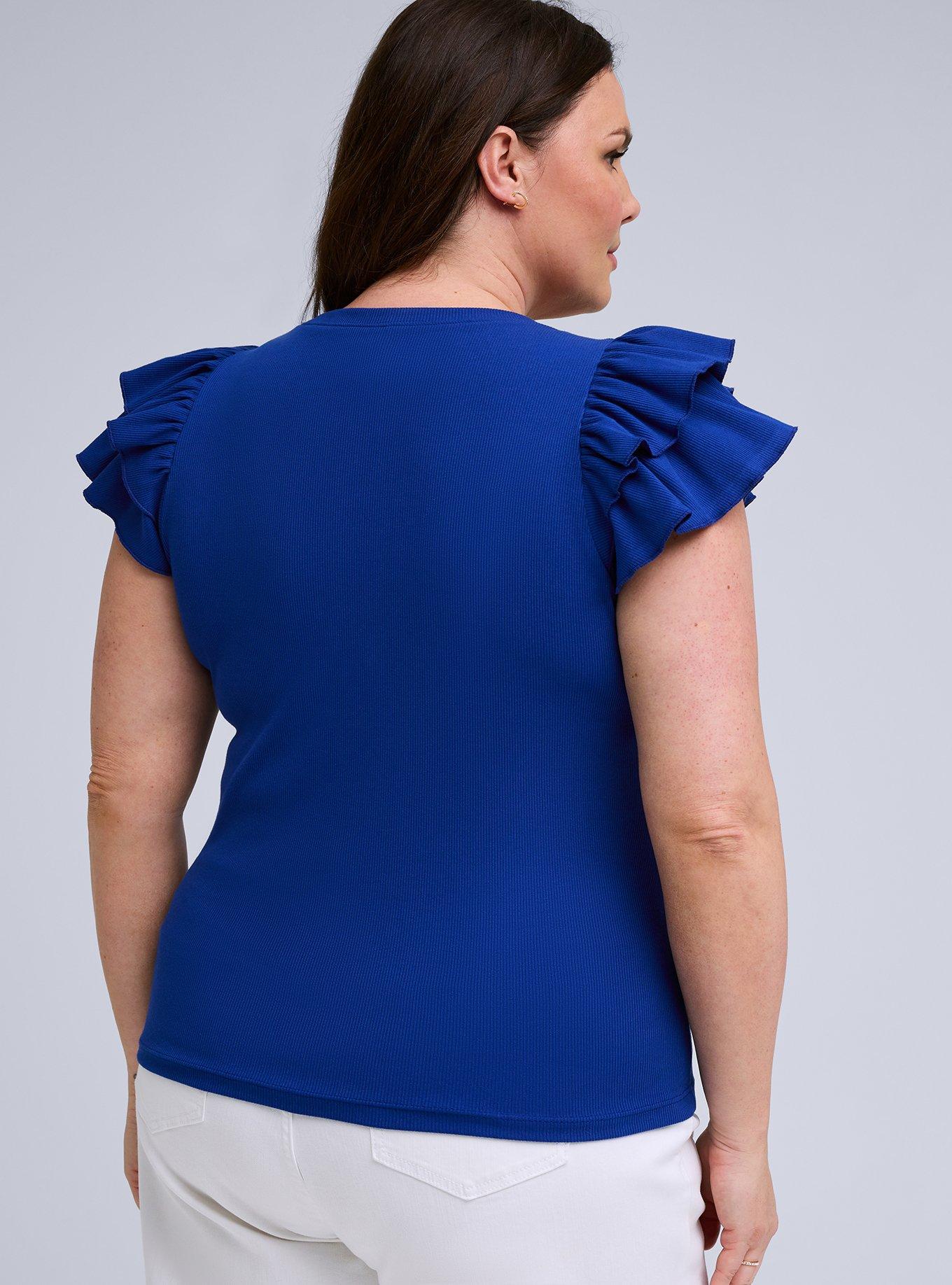 Belle Isle Ribbed Scoop Ruffle Sleeve Top, SODALITE BLUE, alternate