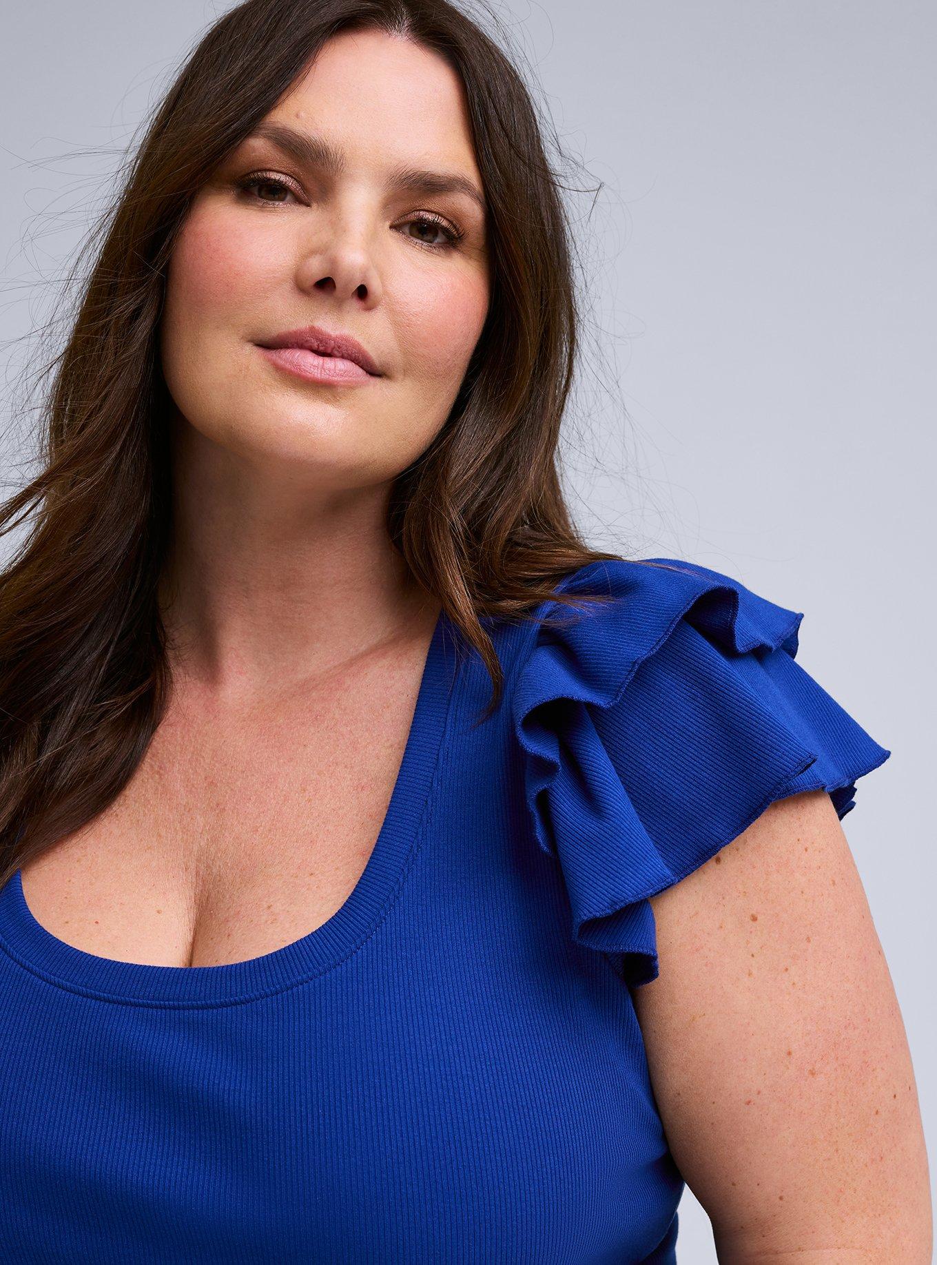 Belle Isle Ribbed Scoop Ruffle Sleeve Top, SODALITE BLUE, alternate