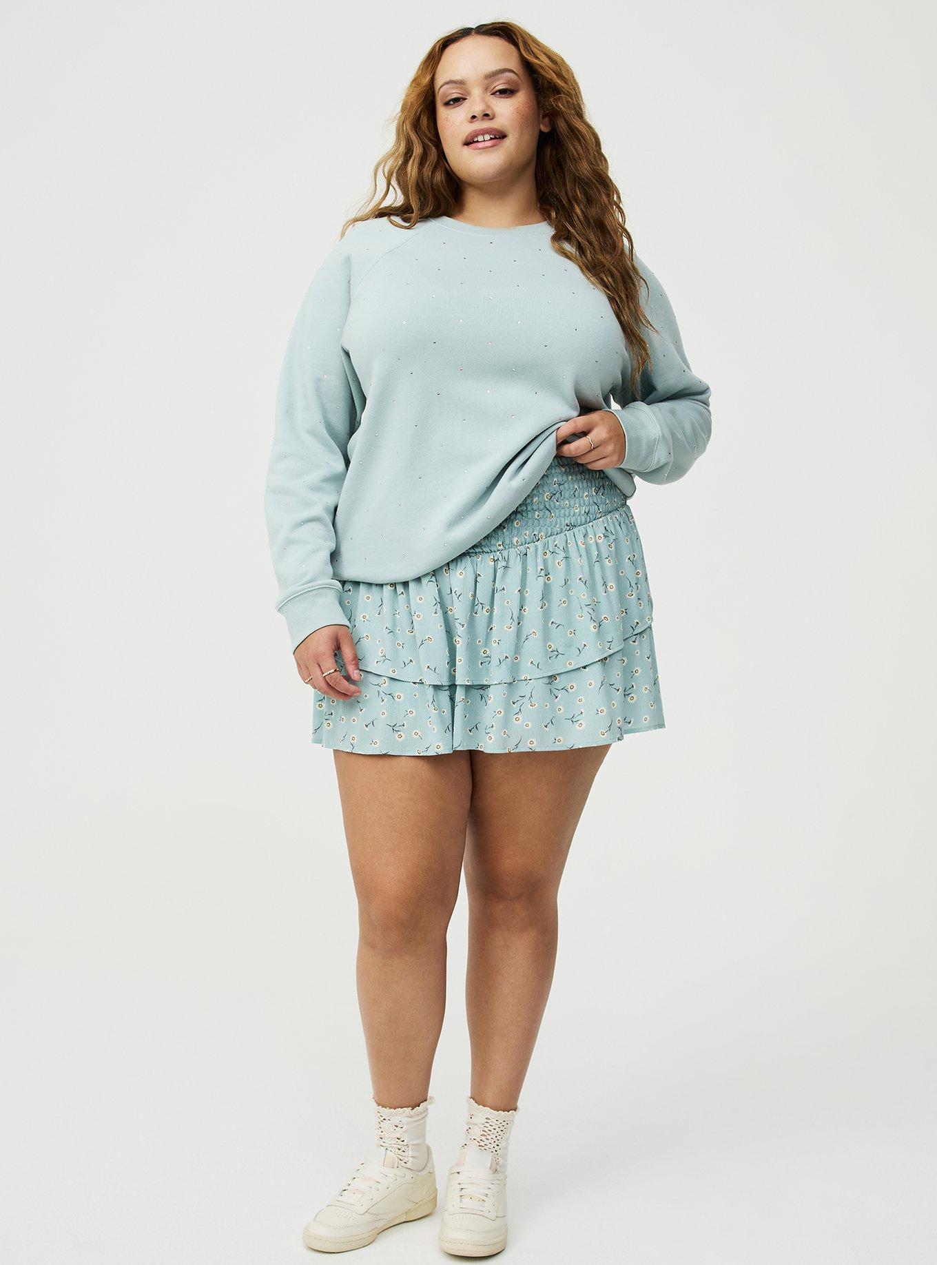 Plus Size Pull-On Ruffle Skort, DAINTY DAISY FLORAL MINT, hi-res
