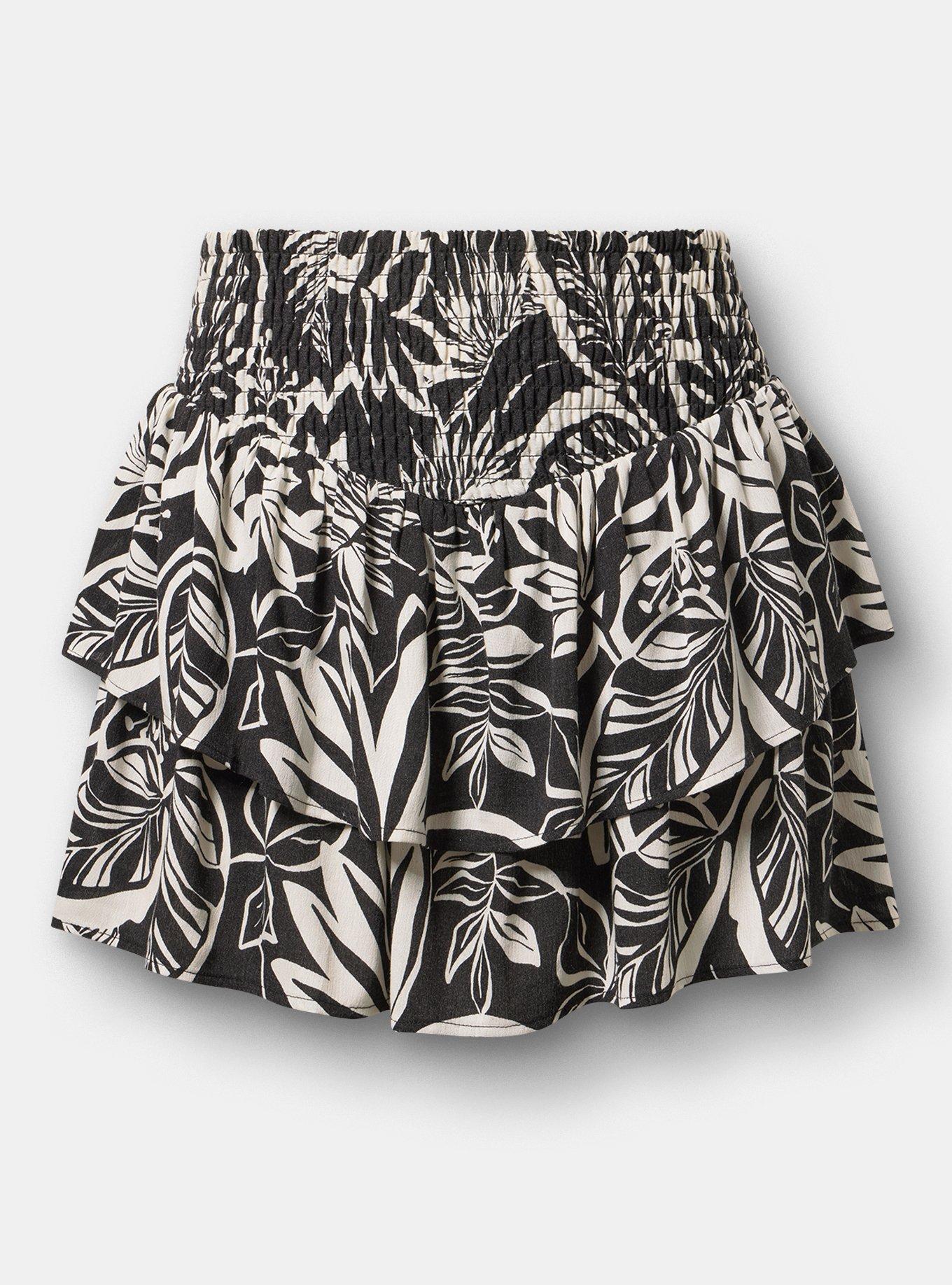 Pull-On High-Rise Ruffle Skort, PARADISE FOLIAGE BLACK, hi-res