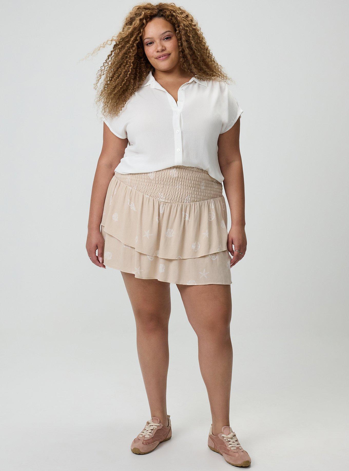 Pull-On High-Rise Ruffle Skort, SOLEI SHELLS TAN, hi-res