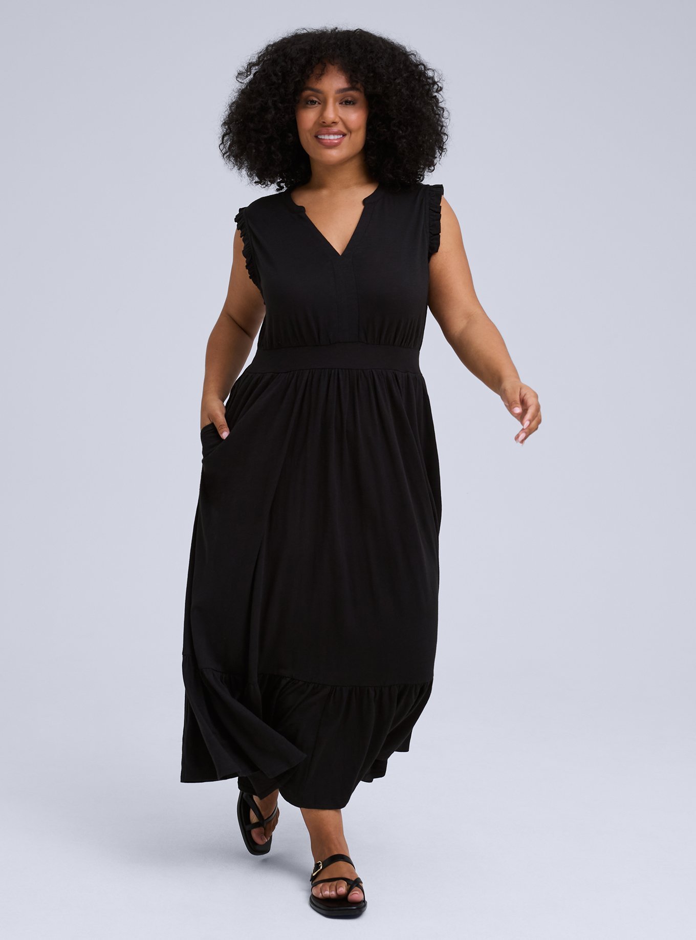 Plus Size - Belle Isle V-Neck Ruffle Sleeve Midi Dress - Torrid
