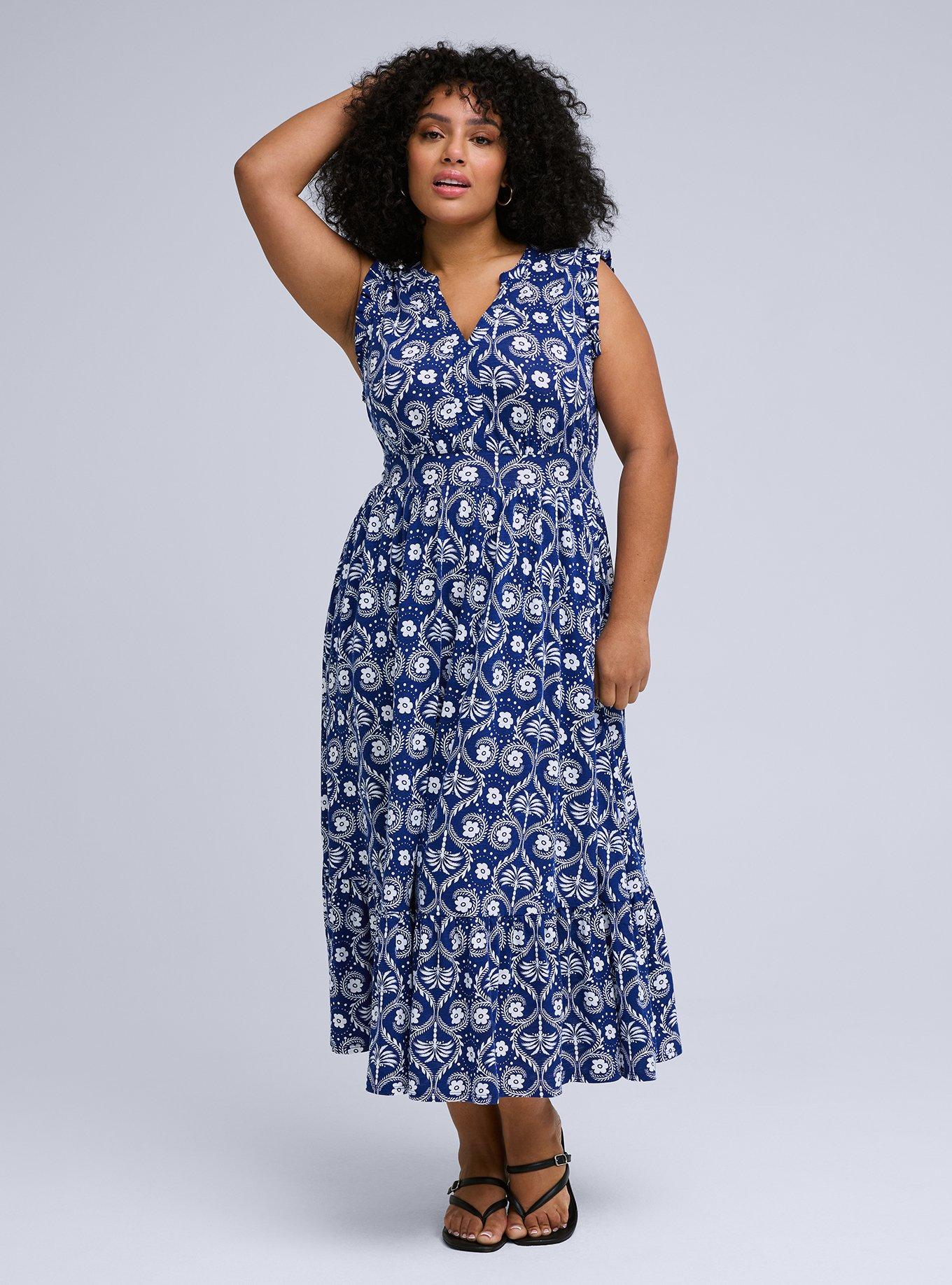 Belle Isle V-Neck Ruffle Sleeve Midi Dress, TROPIC PALM IKAT BLUE, alternate