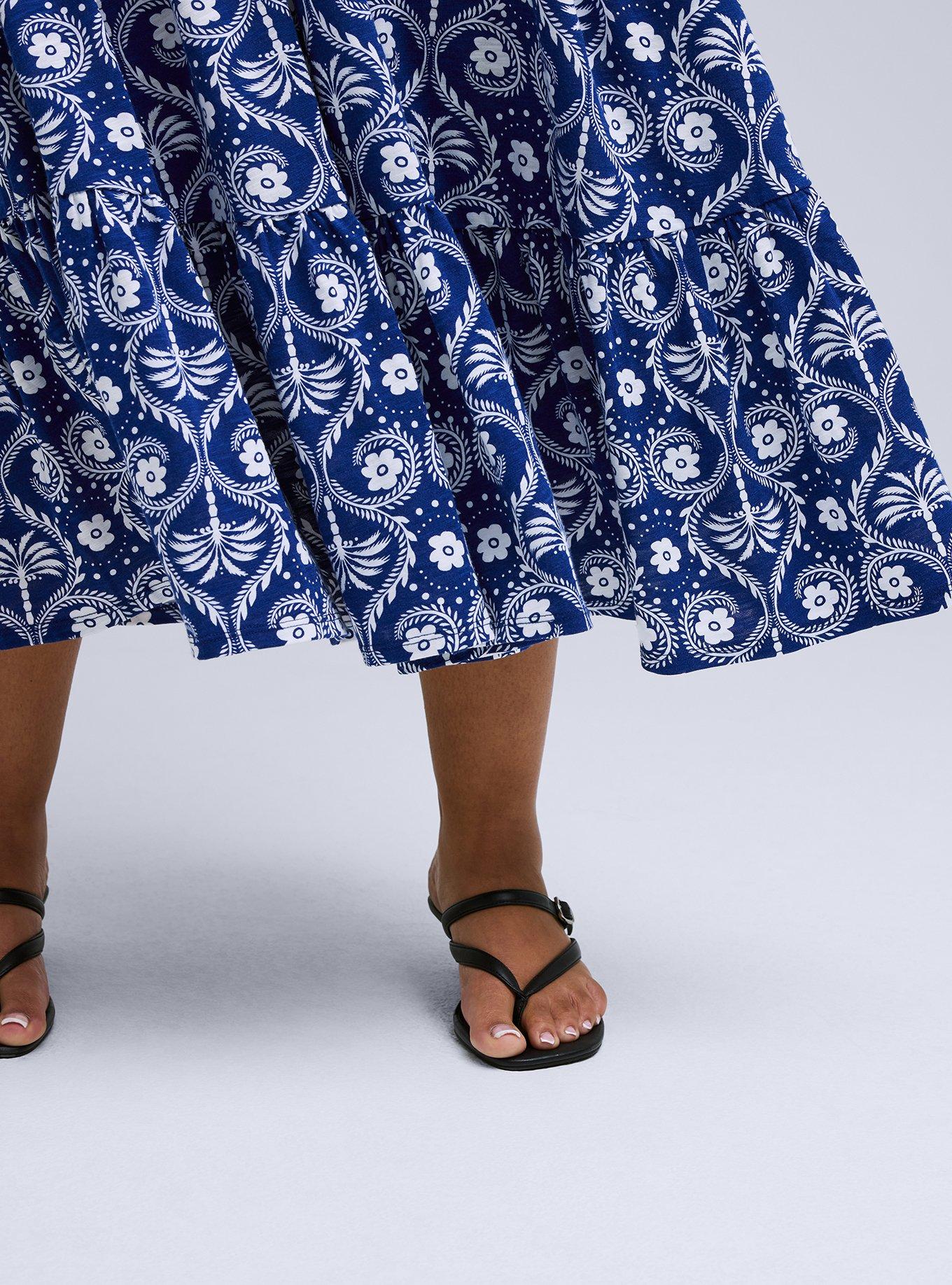 Belle Isle V-Neck Ruffle Sleeve Midi Dress, TROPIC PALM IKAT BLUE, alternate