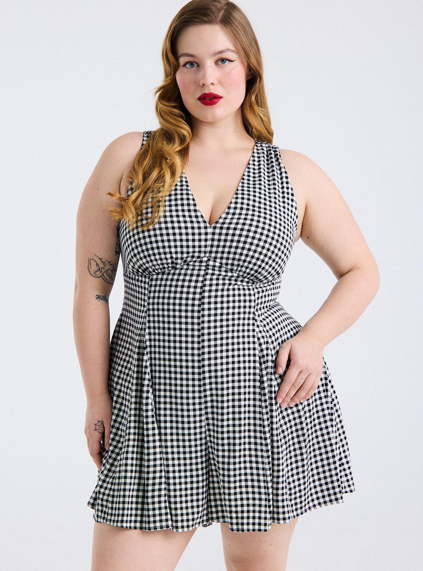 Retro Chic V-Neck Romper, SOPHIE GINGHAM BLACK, alternate