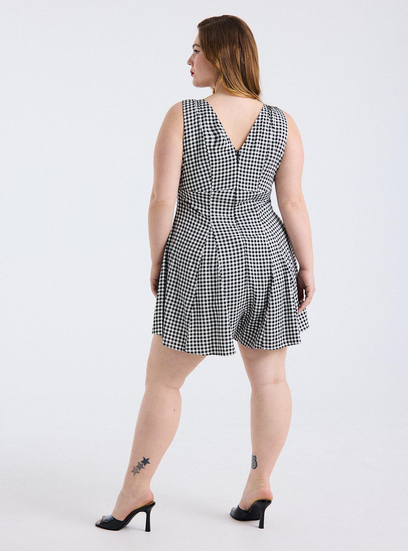 Retro Chic V-Neck Romper, SOPHIE GINGHAM BLACK, alternate