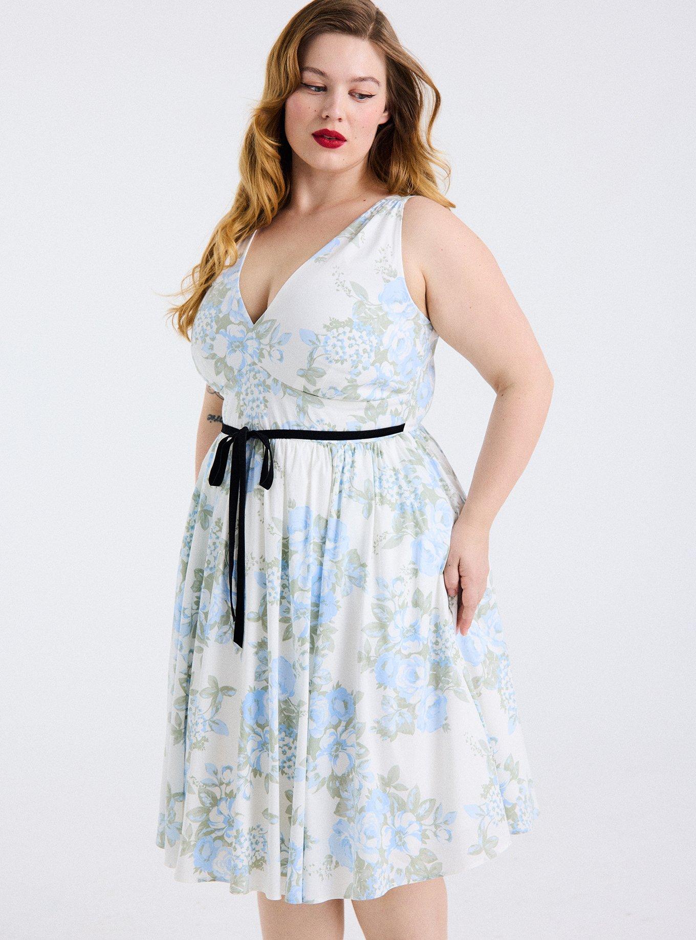Retro Chic Belted Swing  Midi Dress, DAKOTA ROSES FLORAL WHITE, alternate