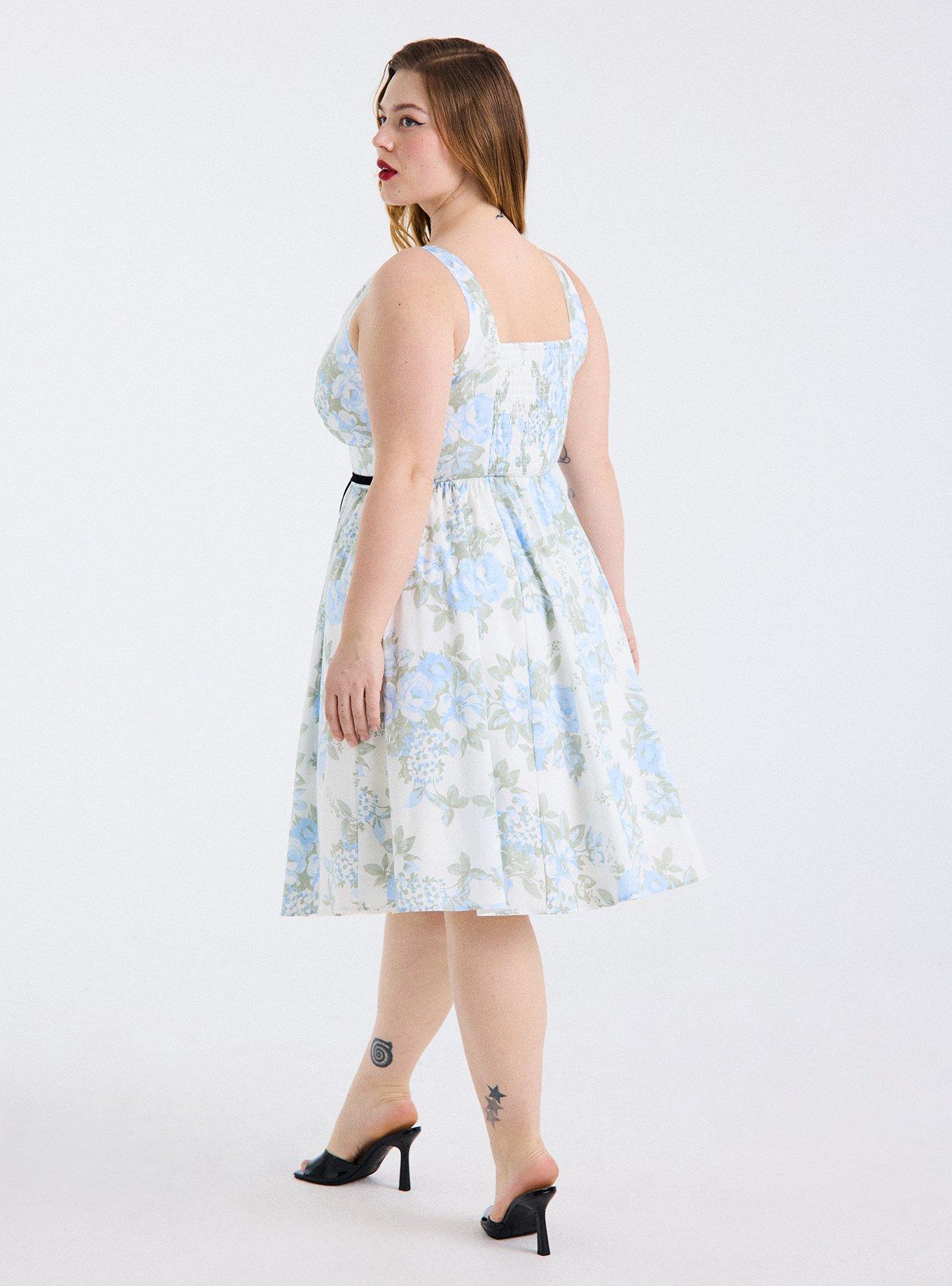 Retro Chic Belted Swing  Midi Dress, DAKOTA ROSES FLORAL WHITE, alternate