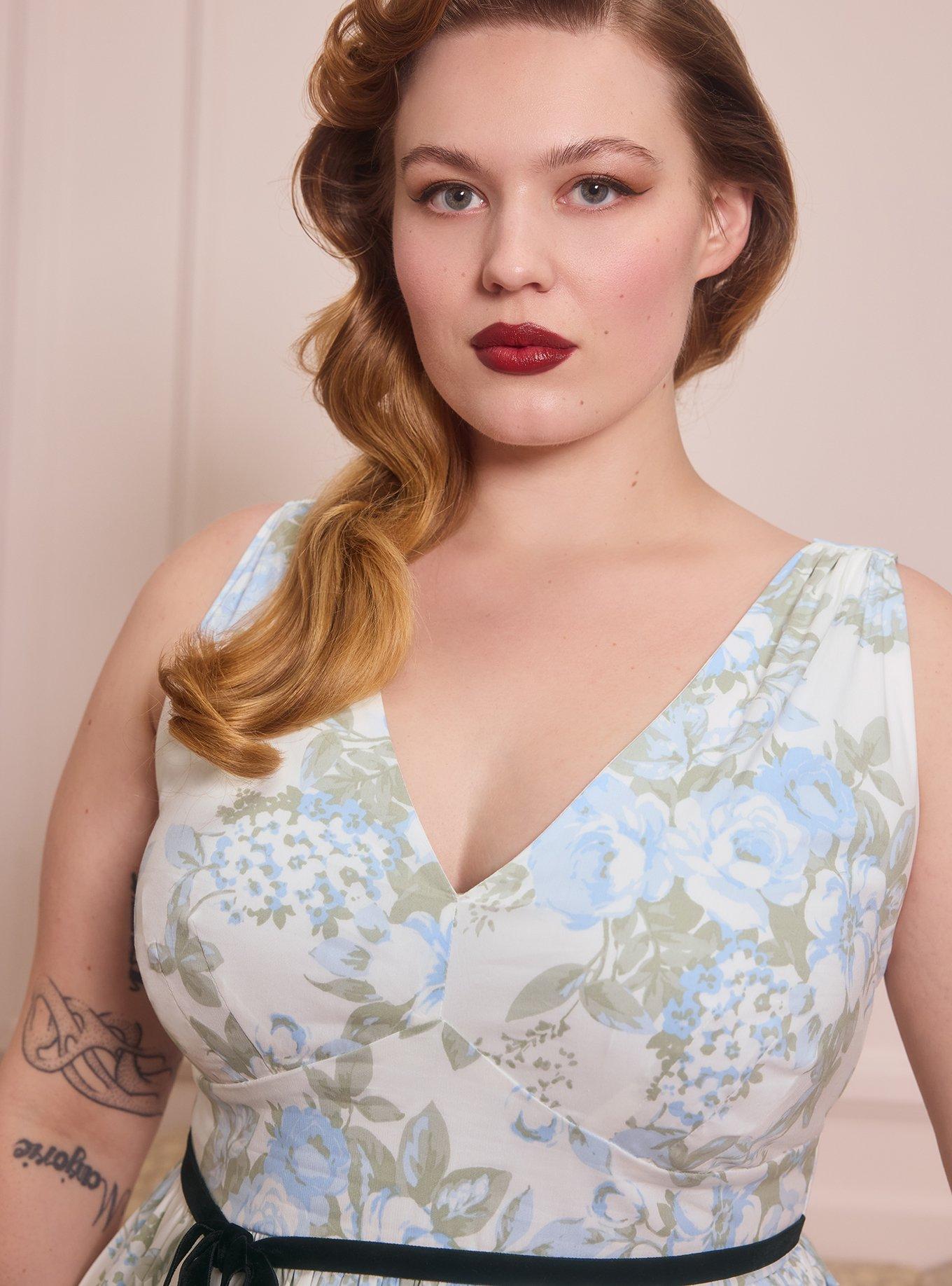 Retro Chic Belted Swing  Midi Dress, DAKOTA ROSES FLORAL WHITE, alternate