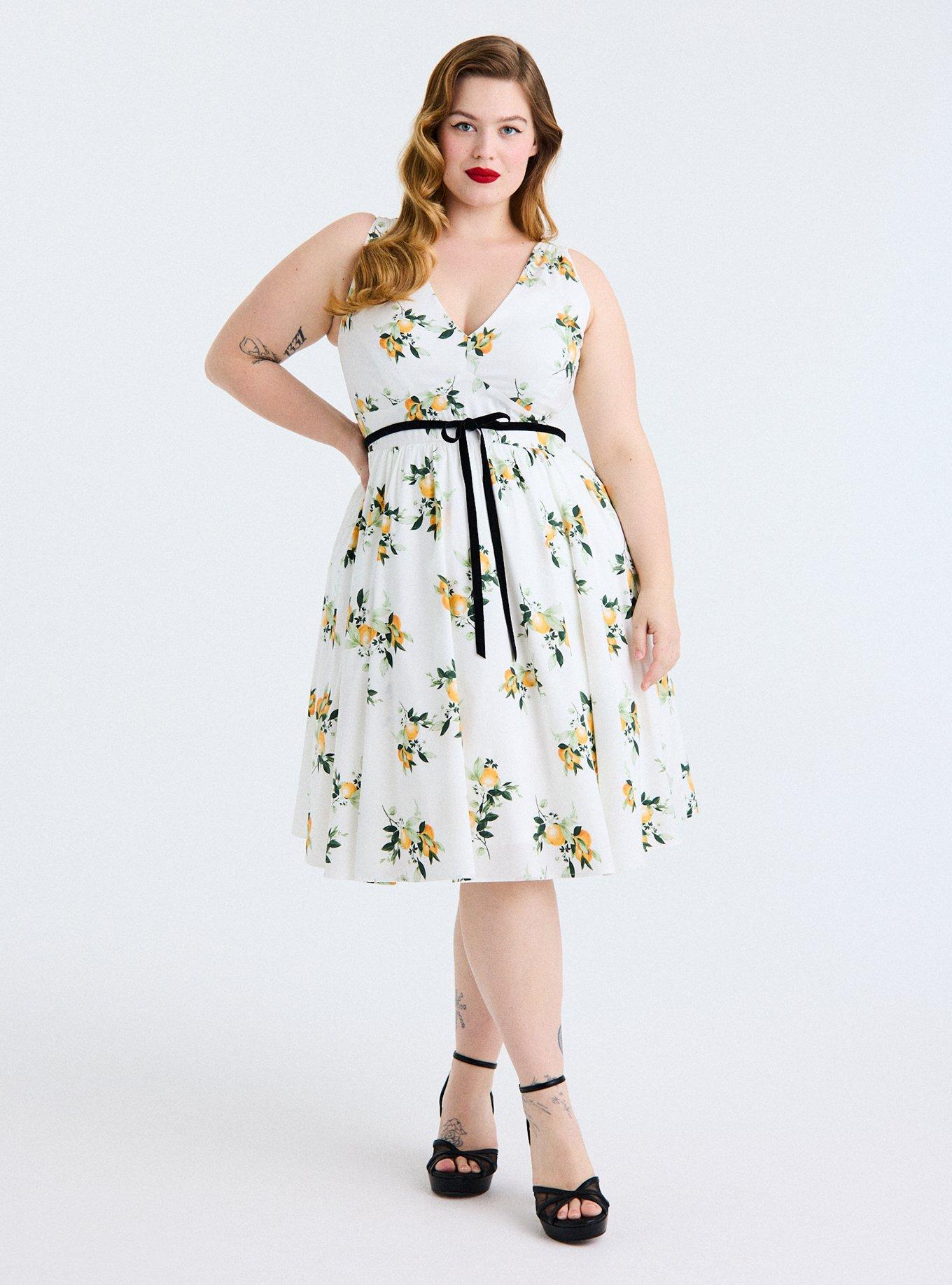 Retro Chic Belted Swing  Midi Dress, TANG WHITE, alternate