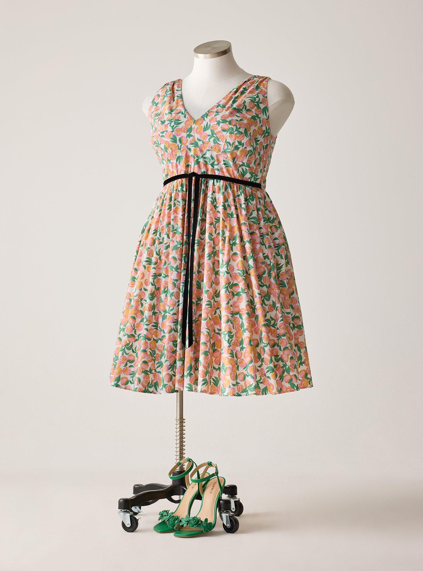 Retro Chic Belted Swing  Midi Dress, GEORGIA PEACHES MULTI, hi-res