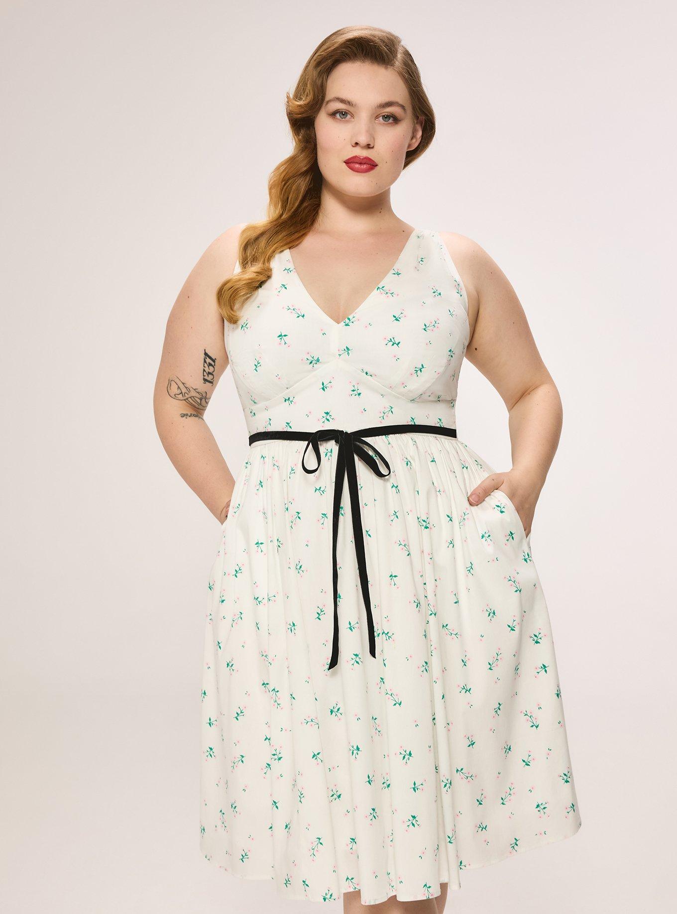 Retro Chic Belted Swing Dress, CORALINE FLORAL WHITE, alternate