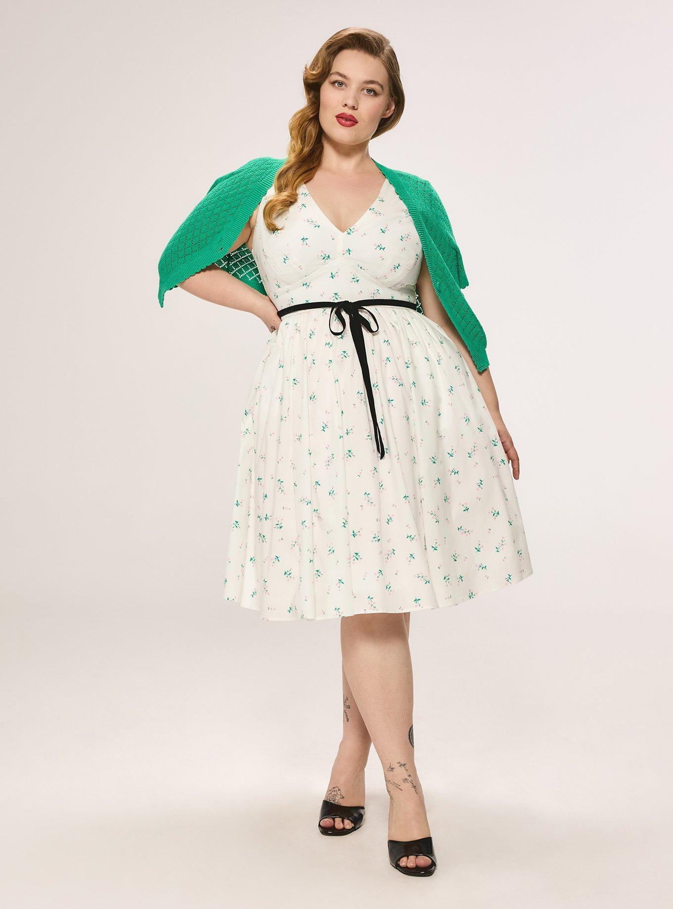 Retro Chic Belted Swing Dress, CORALINE FLORAL WHITE, alternate