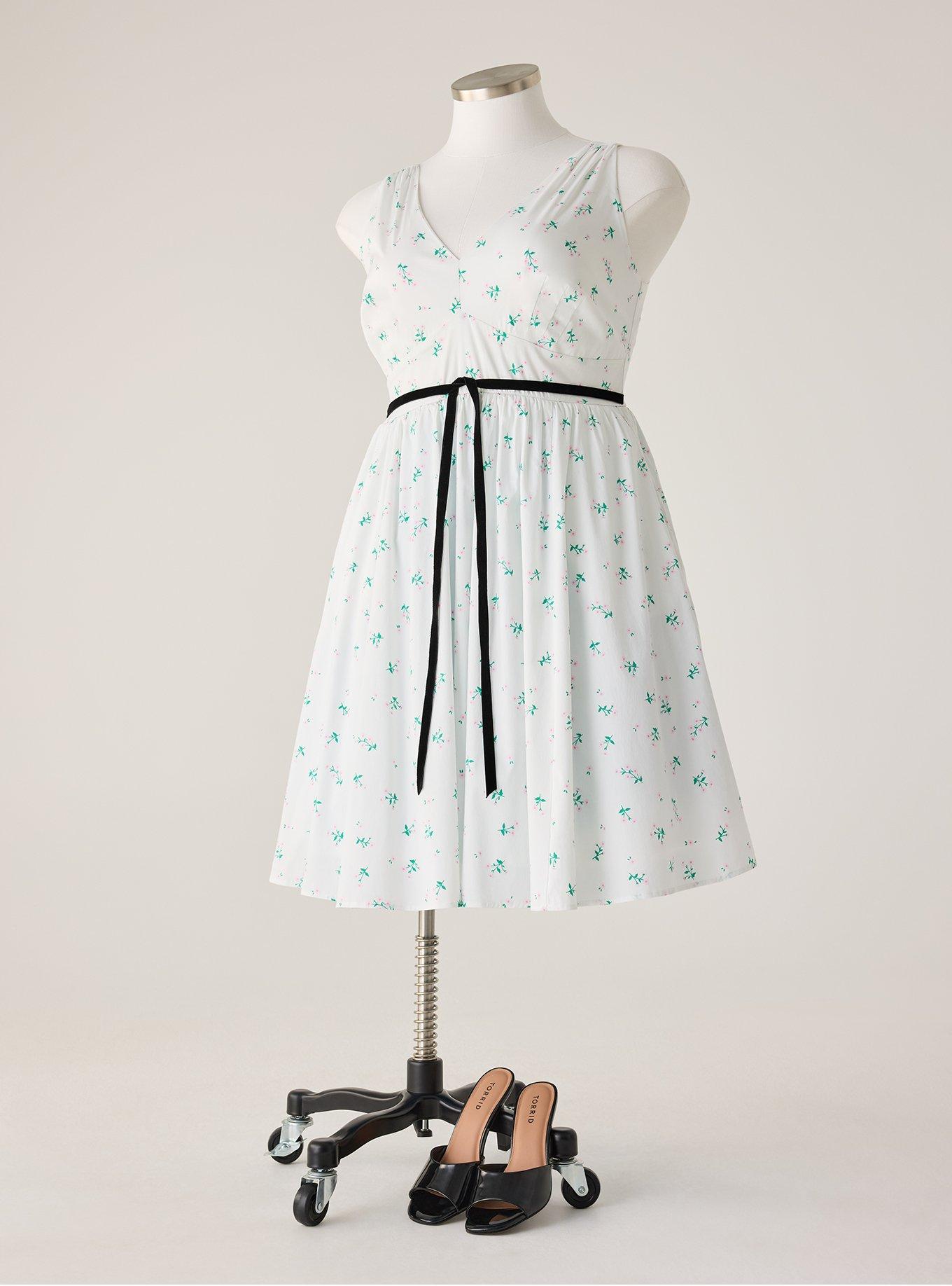 Retro Chic Belted Swing Dress, CORALINE FLORAL WHITE, flat