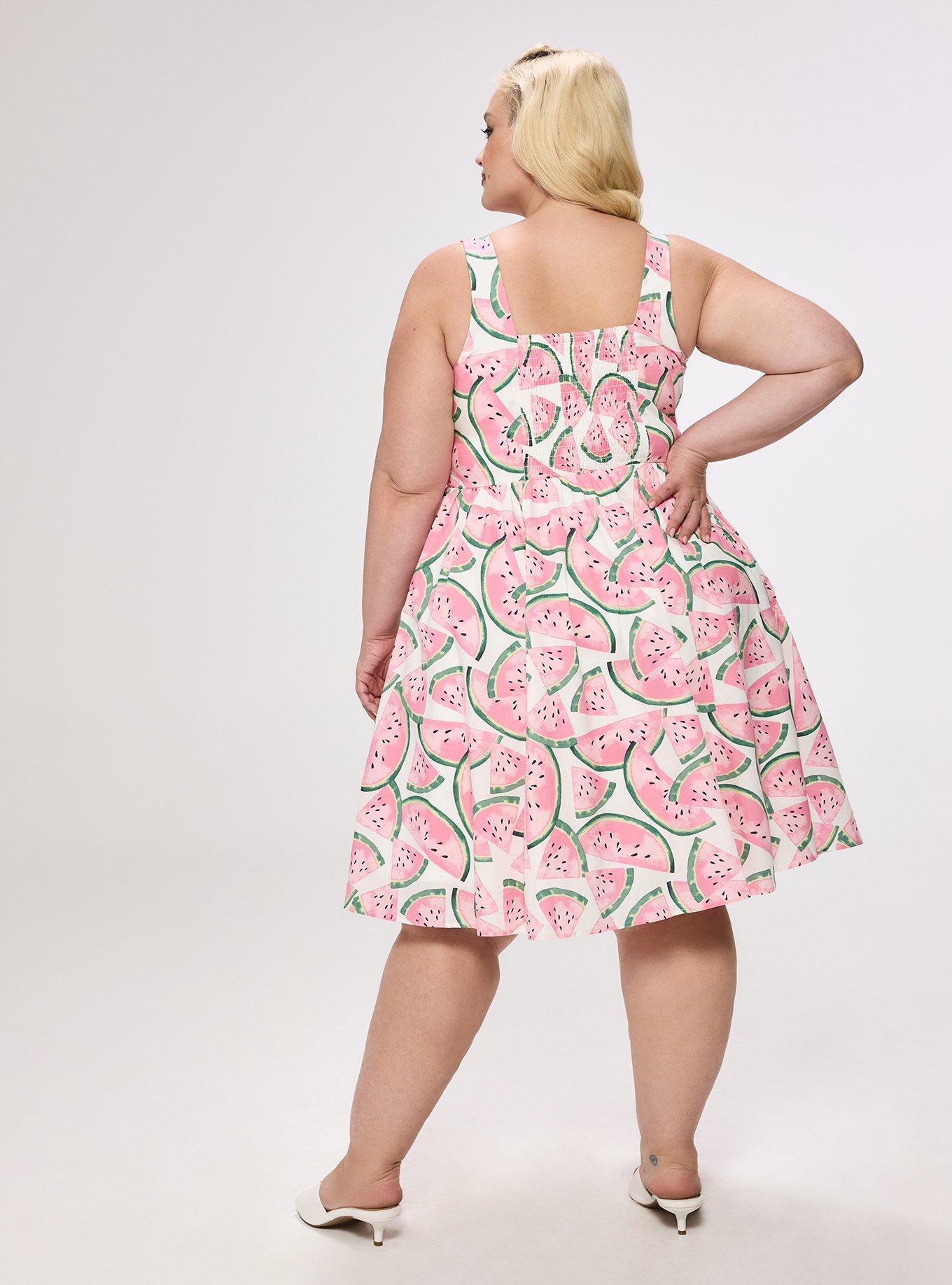 Retro Chic Belted Swing Dress, WATERMELON LAYER WHITE, alternate