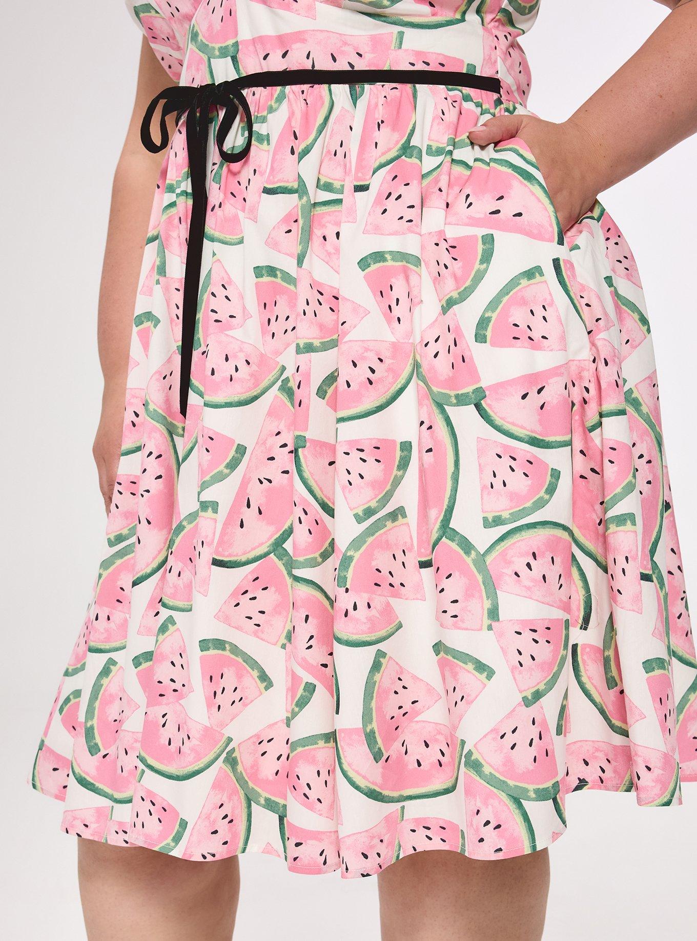 Retro Chic Belted Swing Dress, WATERMELON LAYER WHITE, alternate