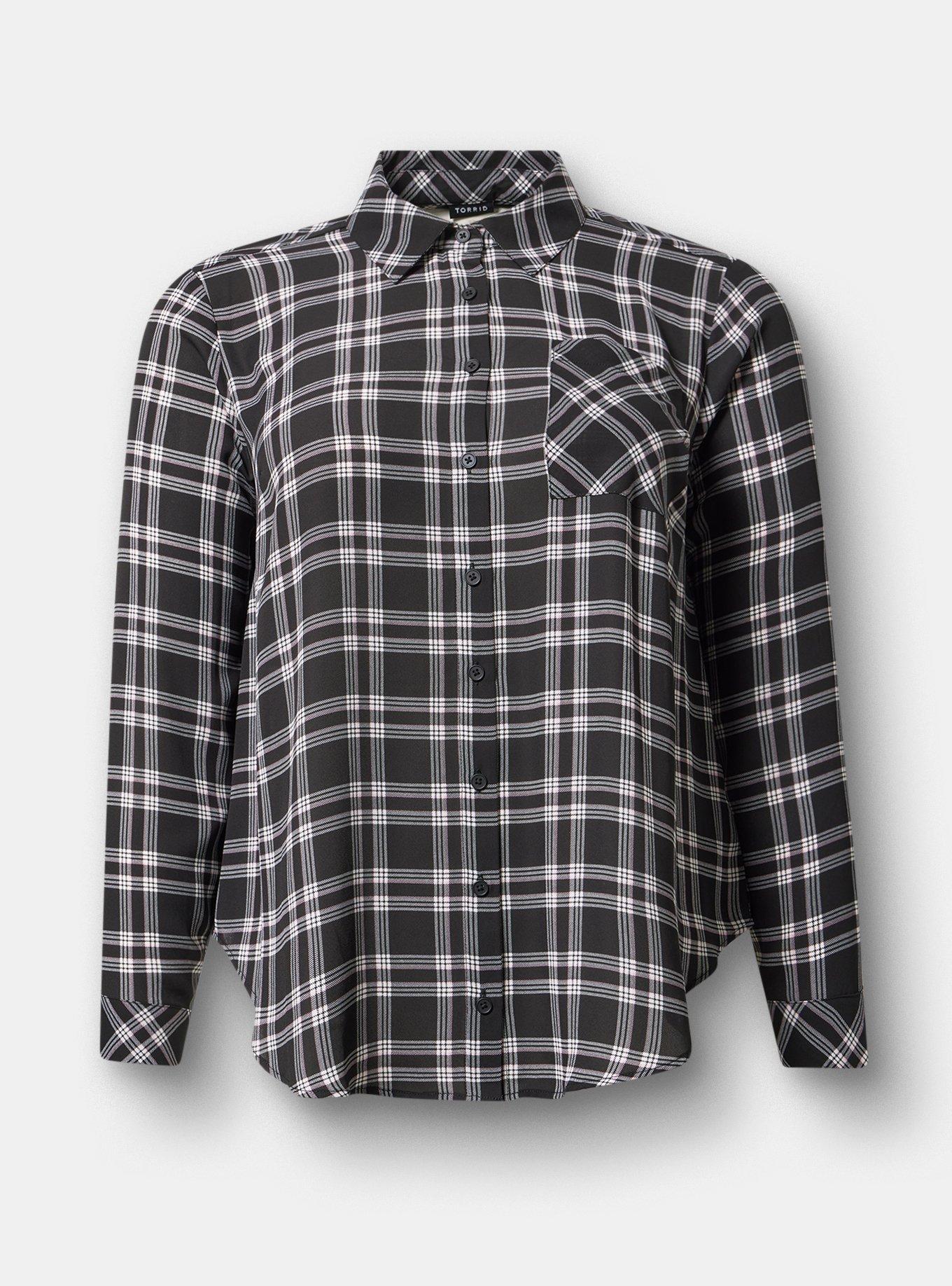 Georgette Oversized Button Down Shirt, EXTRA TEXTURE PLAID BLACK, hi-res