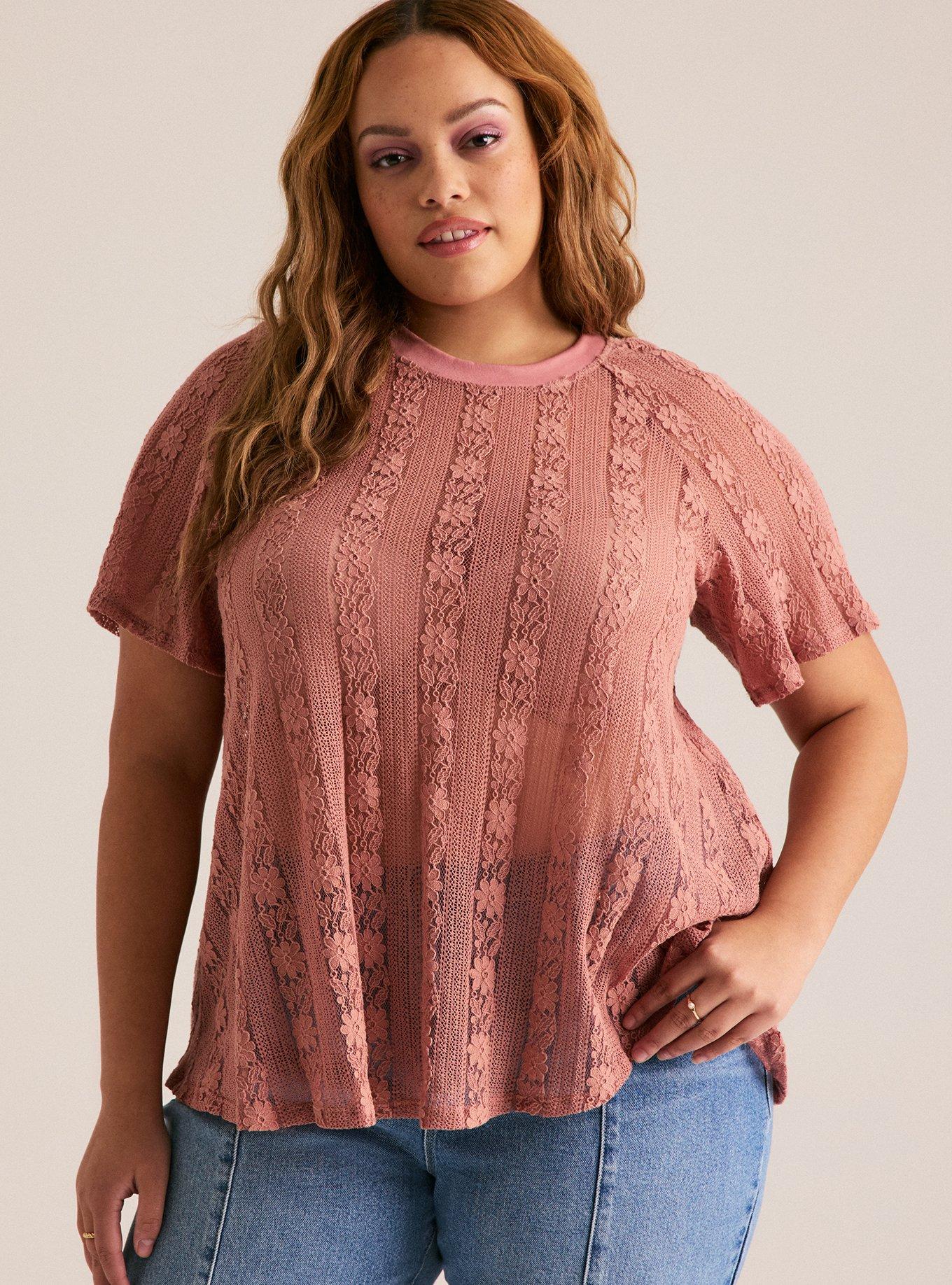 Festi Lace Crew Tee, OLD ROSE, alternate