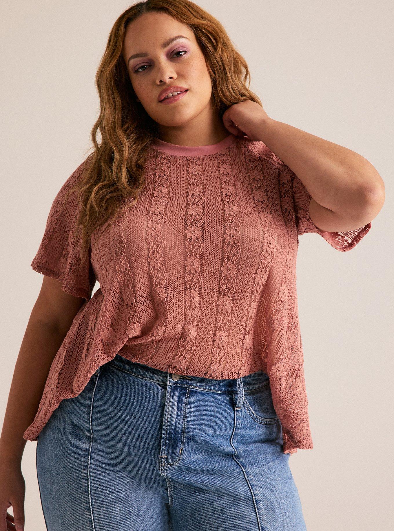 Festi Lace Crew Tee, OLD ROSE, alternate