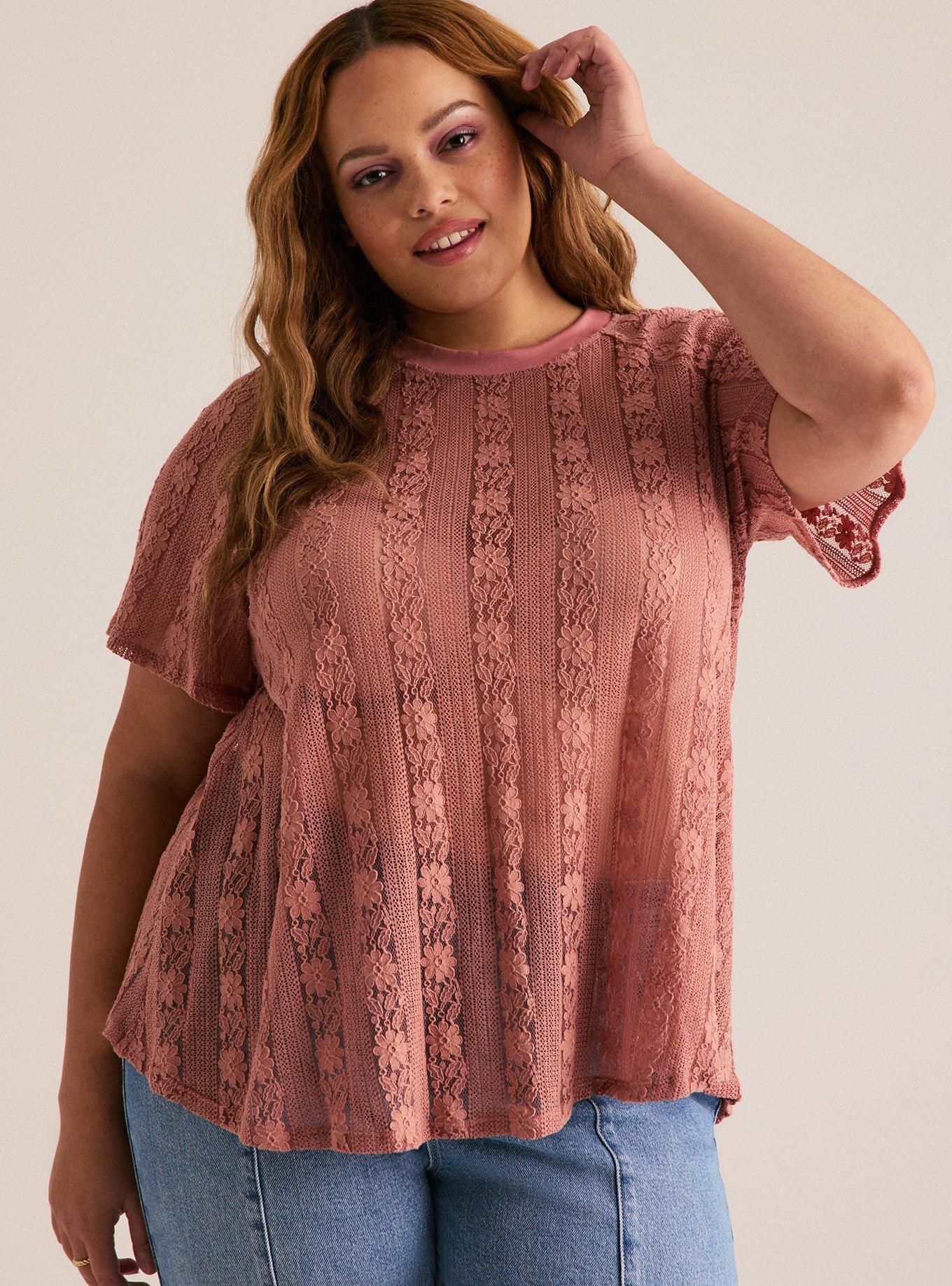 Festi Lace Crew Tee, OLD ROSE, hi-res
