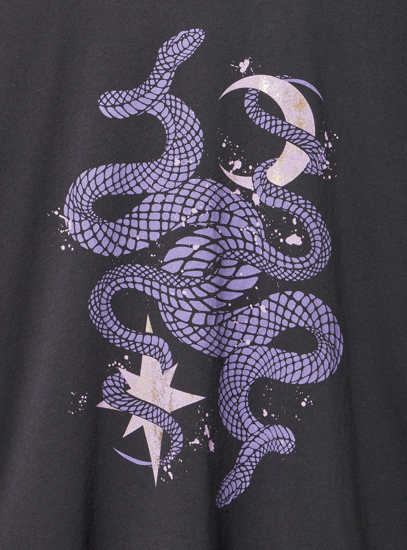 Relaxed Cotton Roll Cuff Tee, CELESTIAL SNAKE OBSIDIAN, alternate