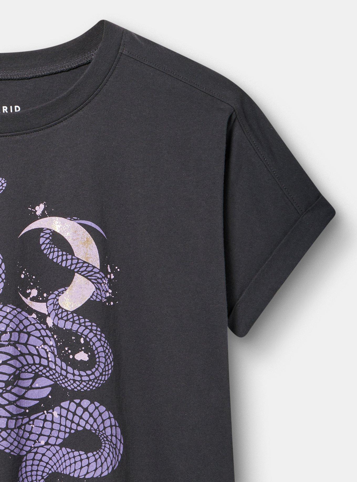 Relaxed Cotton Roll Cuff Tee, CELESTIAL SNAKE OBSIDIAN, alternate