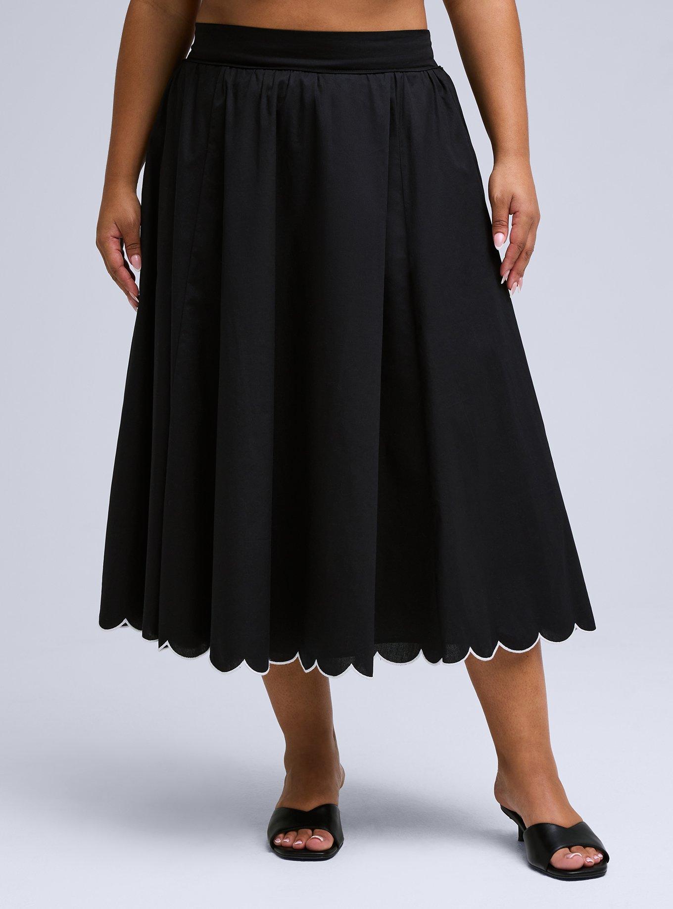 Belle Isle Scalloped Edge Midi Skirt, DEEP BLACK, alternate