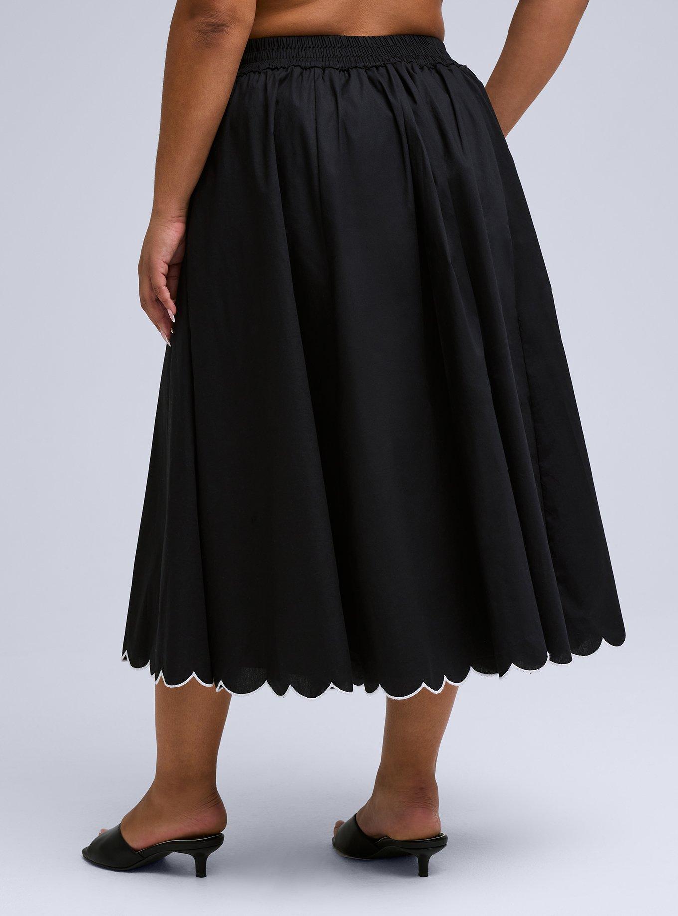 Belle Isle Scalloped Edge Midi Skirt, DEEP BLACK, alternate