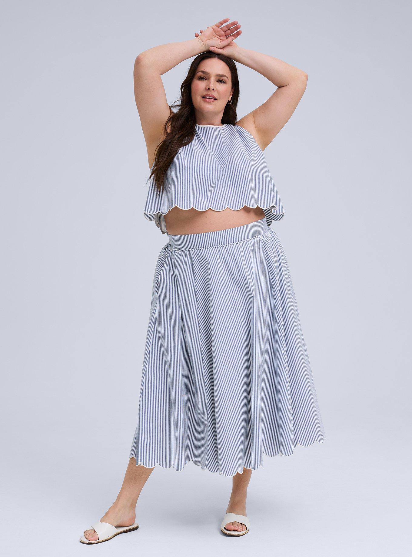 Belle Isle Scallop Edge Midi Skirt, SEDONA STRIPE BLUE, alternate