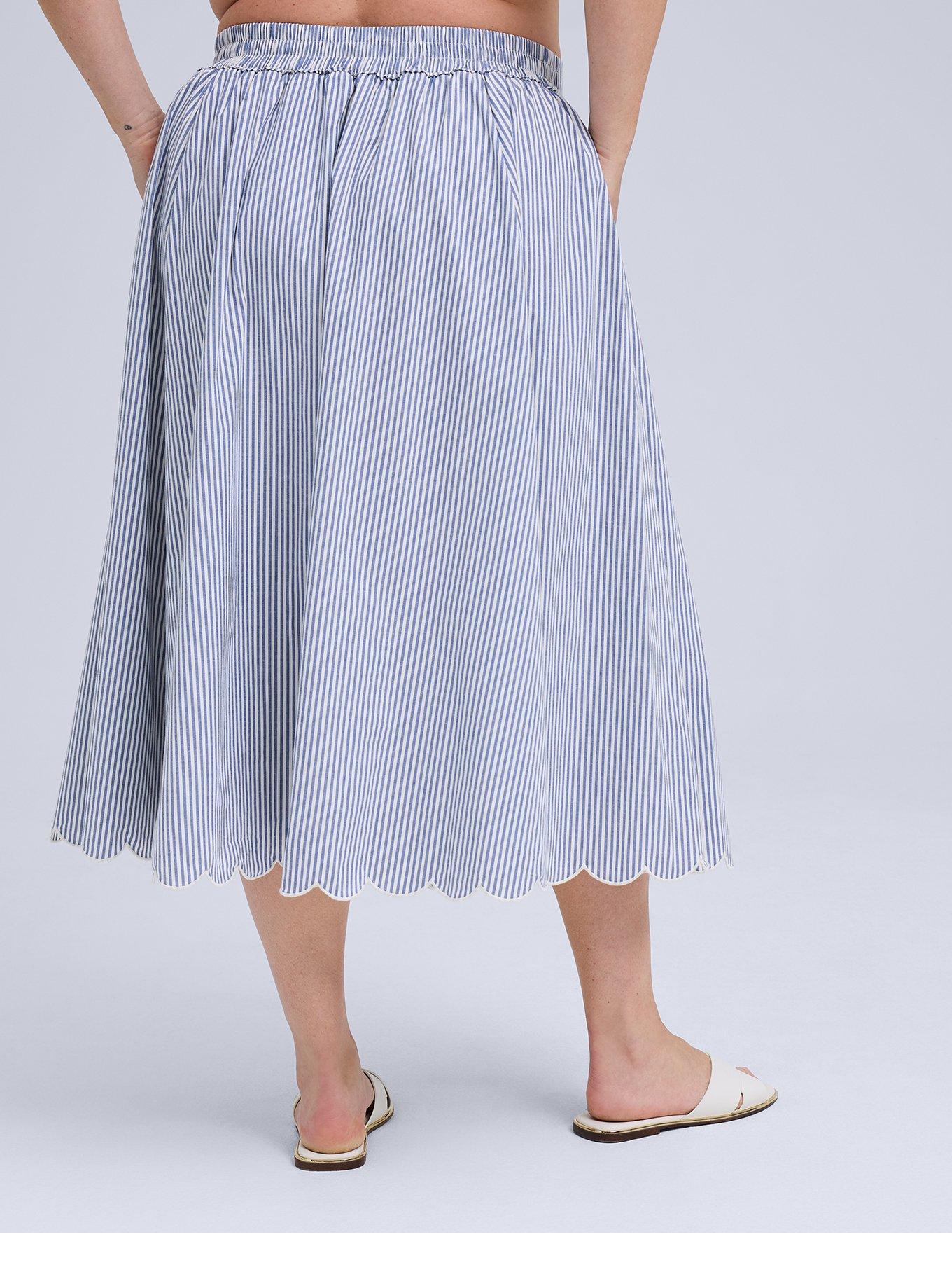 Belle Isle Scallop Edge Midi Skirt, SEDONA STRIPE BLUE, alternate