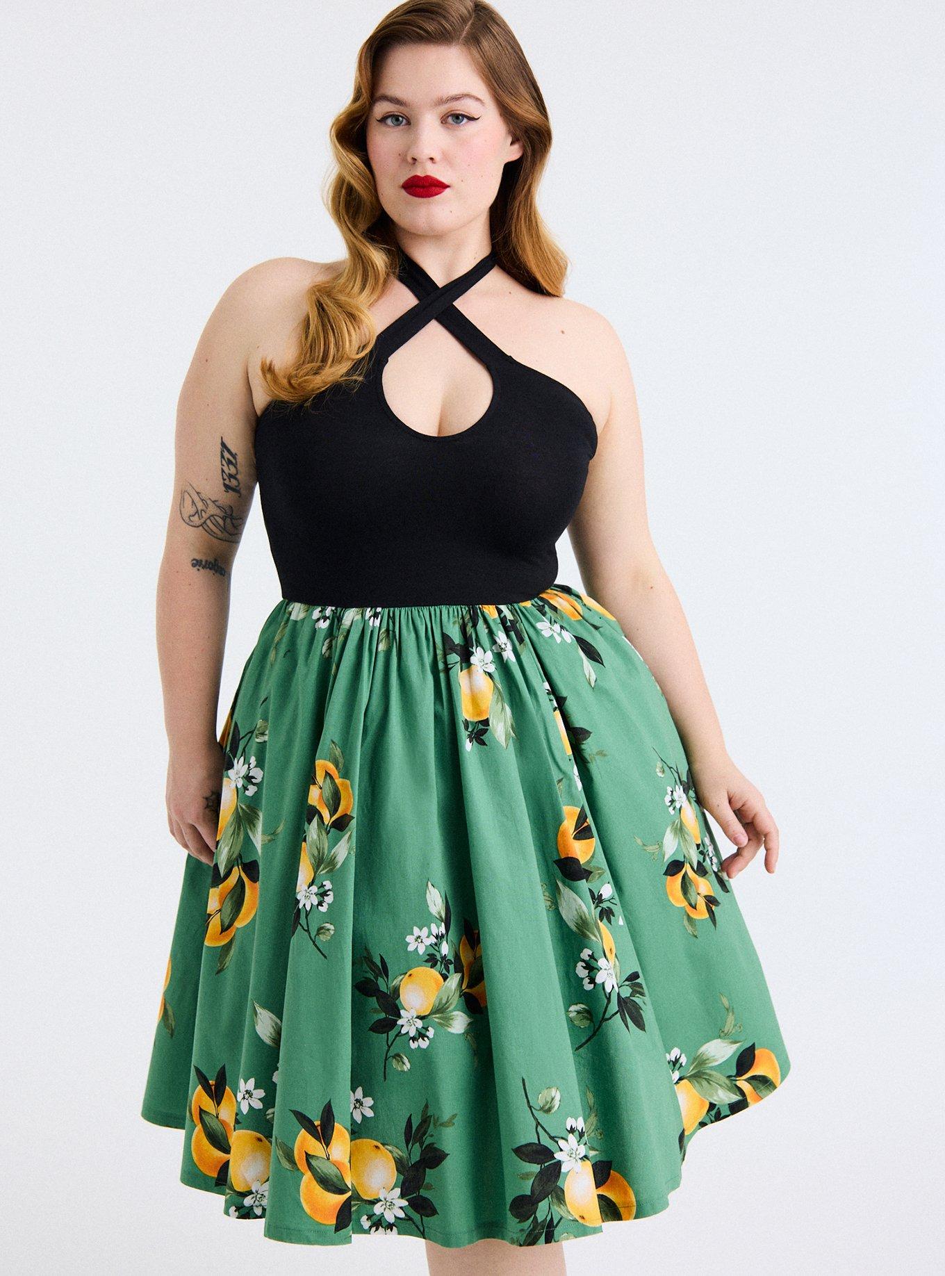 plus size halter midi dress Plus Size Halter Neck Pleated Midi Dress, Keyhole Cutout Smocked Waist Sleeveless A-line Swing Dress for Women