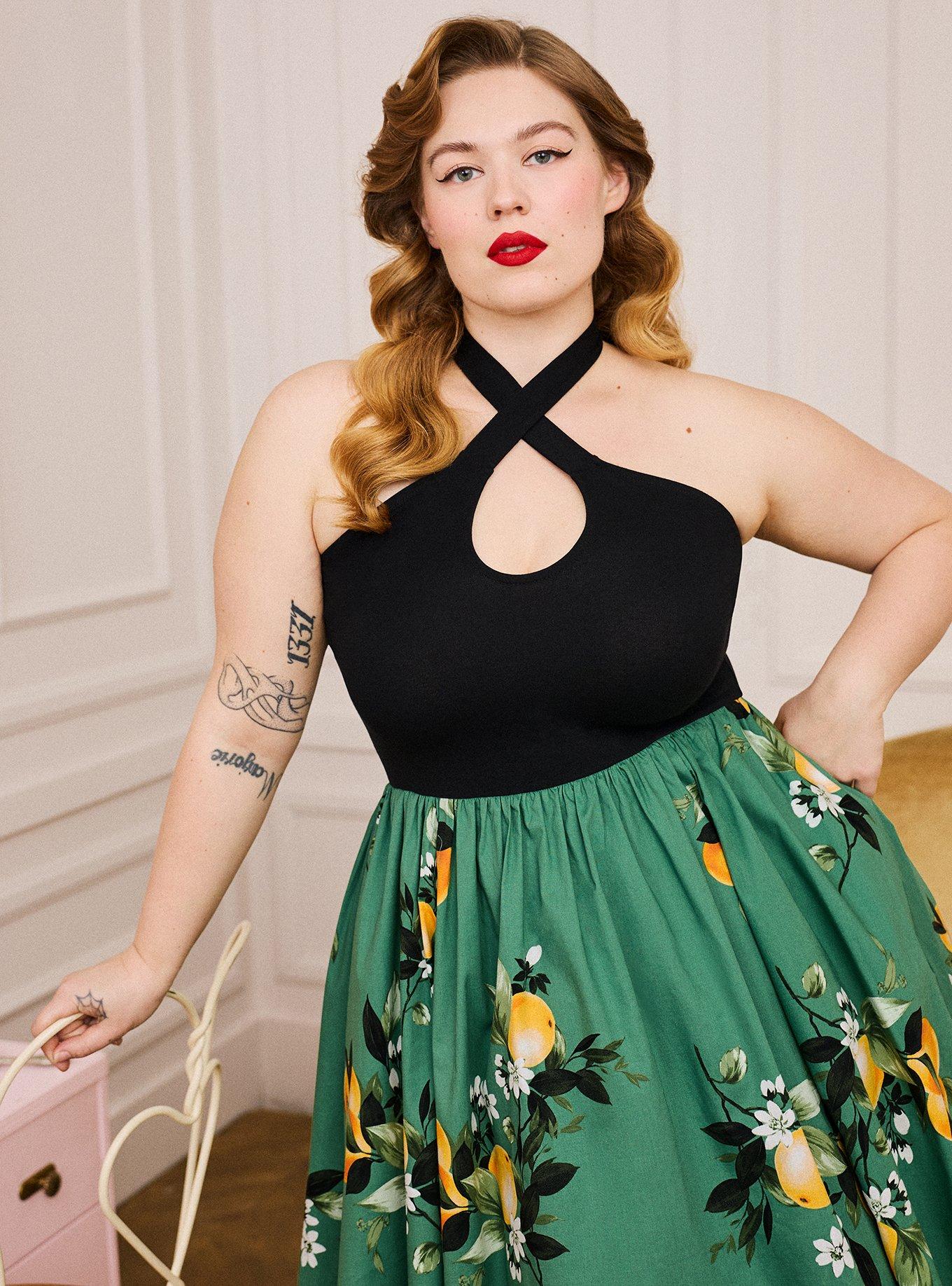 Retro Chic Twist Front Halter Midi Dress, TANG GREEN, alternate