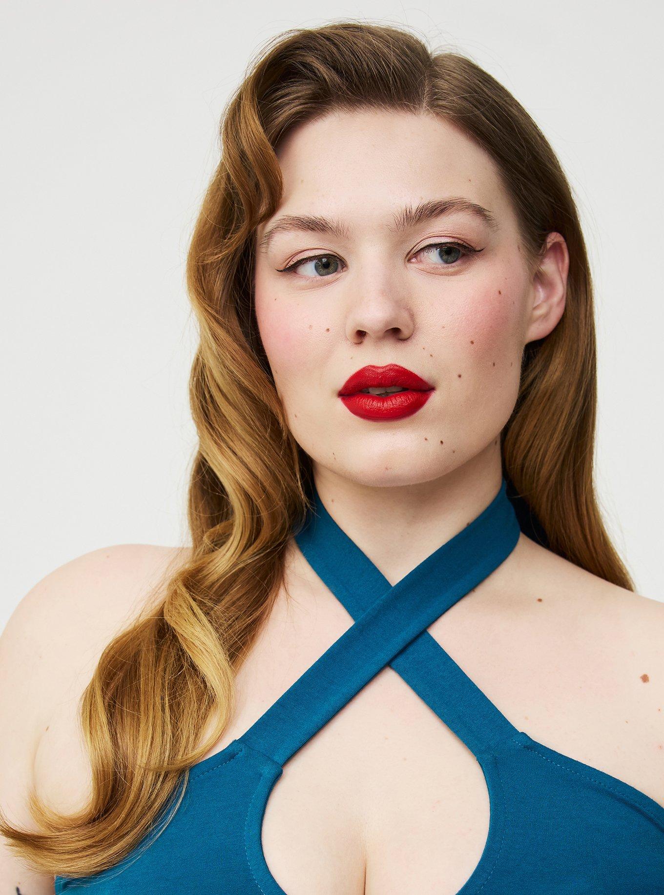 Retro Chic Twist Front Halter Midi Dress, STRAWBABIES PLAID BLUE, alternate