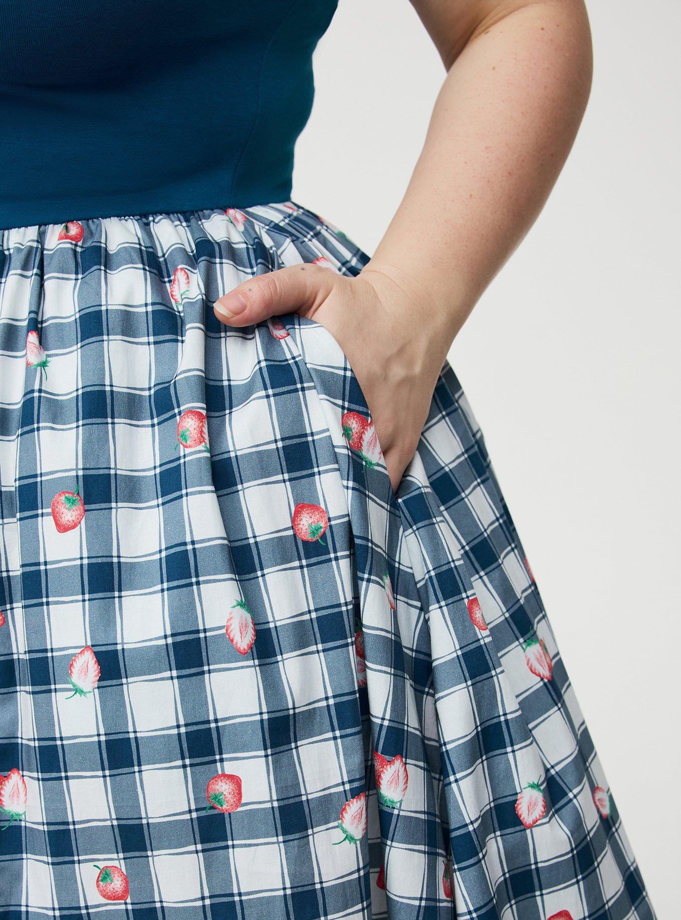 Retro Chic Twist Front Halter Midi Dress, STRAWBABIES PLAID BLUE, alternate