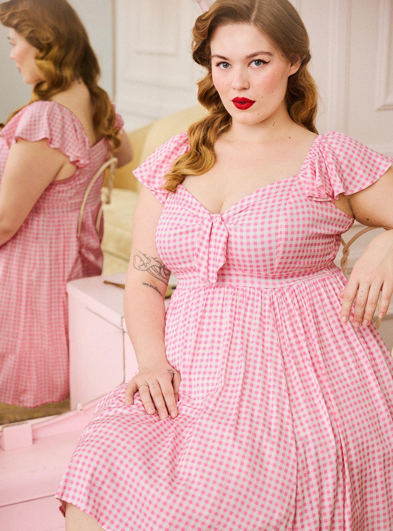 Retro Chic Flutter Sleeve Dress, SOPHIE GINGHAM PINK, alternate
