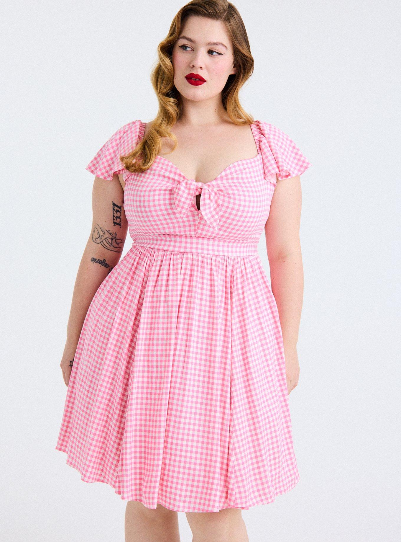 Retro Chic Flutter Sleeve Dress, SOPHIE GINGHAM PINK, alternate
