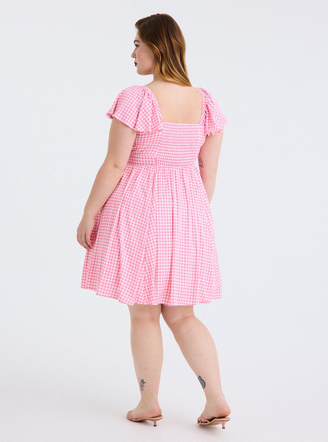open lace back dress Hot Pink Flutter Sleeve Smocked Midi Dress main image 1