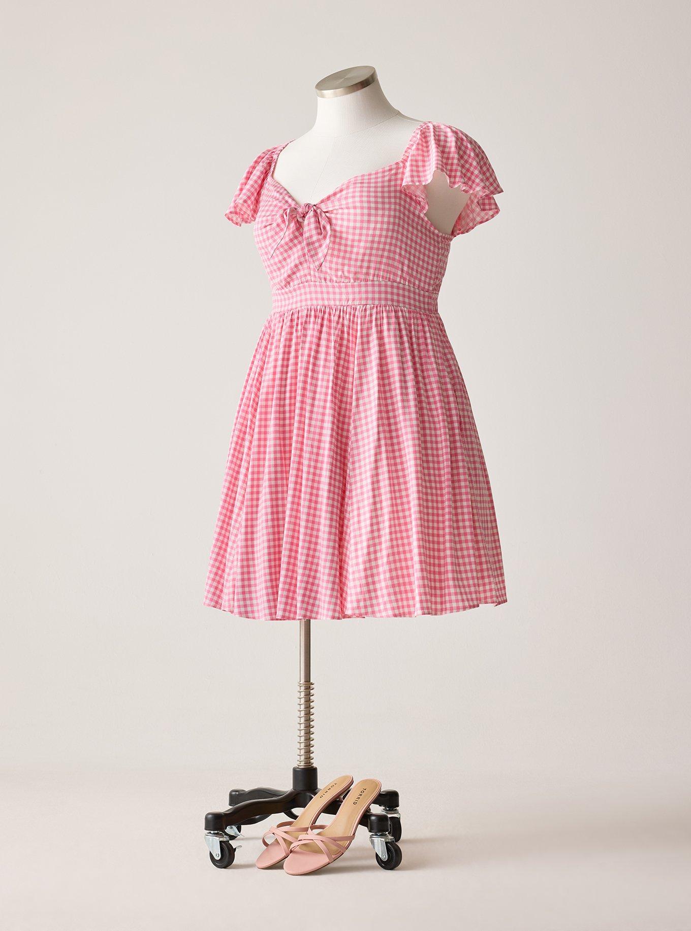Retro Chic Flutter Sleeve Dress, SOPHIE GINGHAM PINK, hi-res