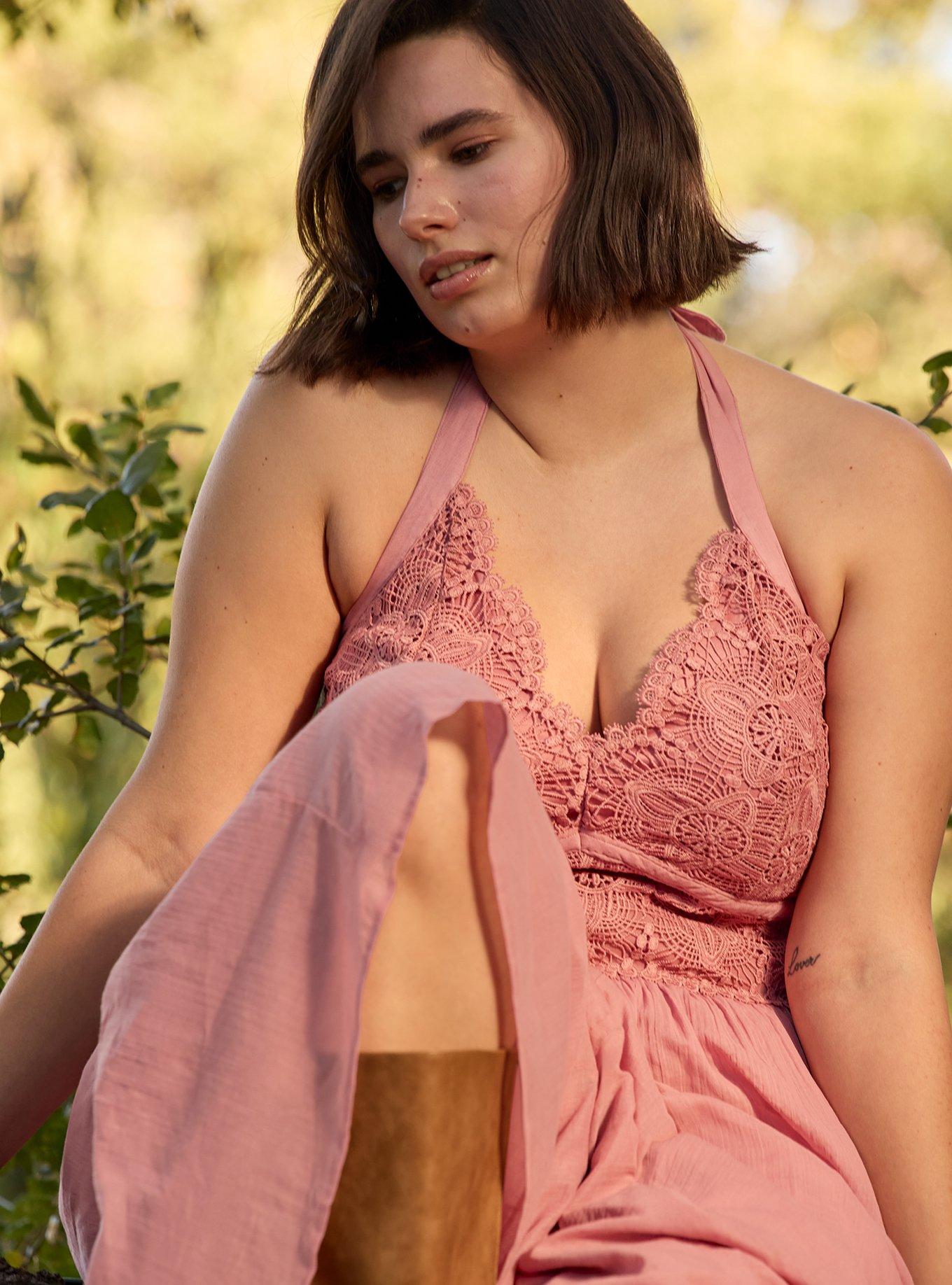 Festi Lace Inset Halter Maxi Dress, OLD ROSE, alternate