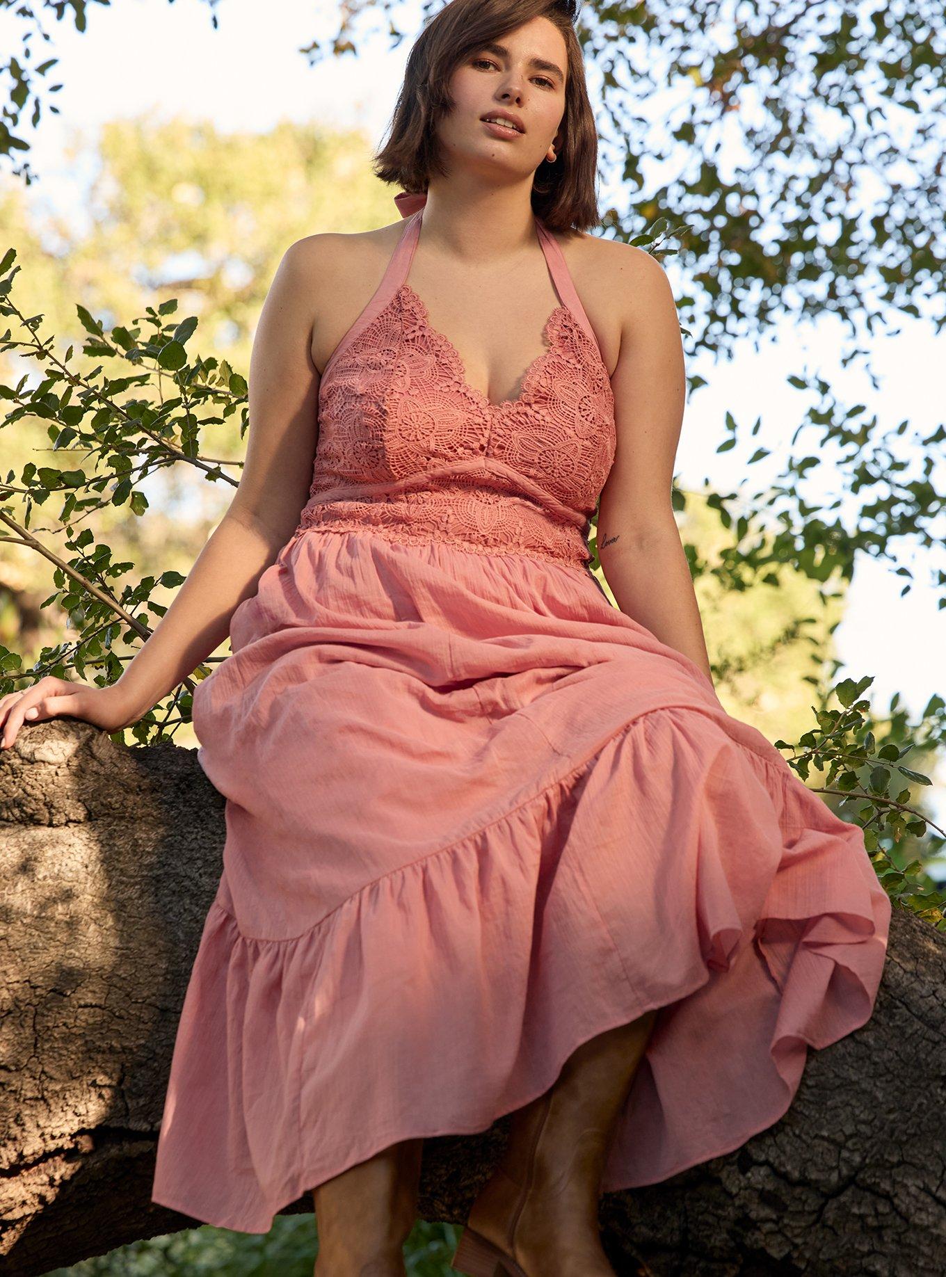 Festi Lace Inset Halter Maxi Dress, OLD ROSE, hi-res