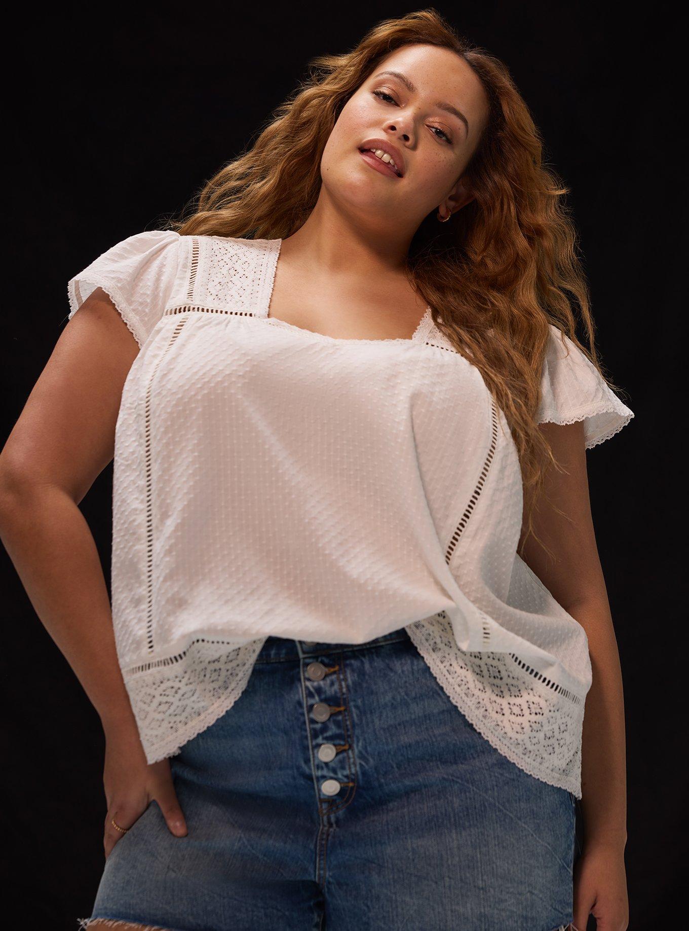 Festi Lace Inset Flutter Sleeve Top, BLANC DE BLANC, alternate