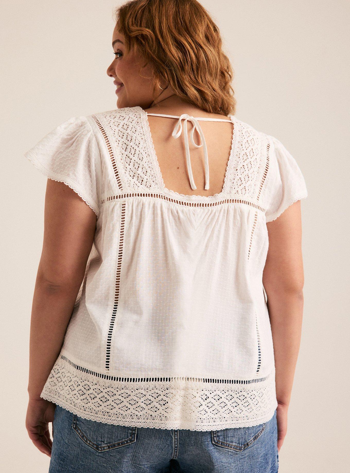 Festi Lace Inset Flutter Sleeve Top, BLANC DE BLANC, alternate