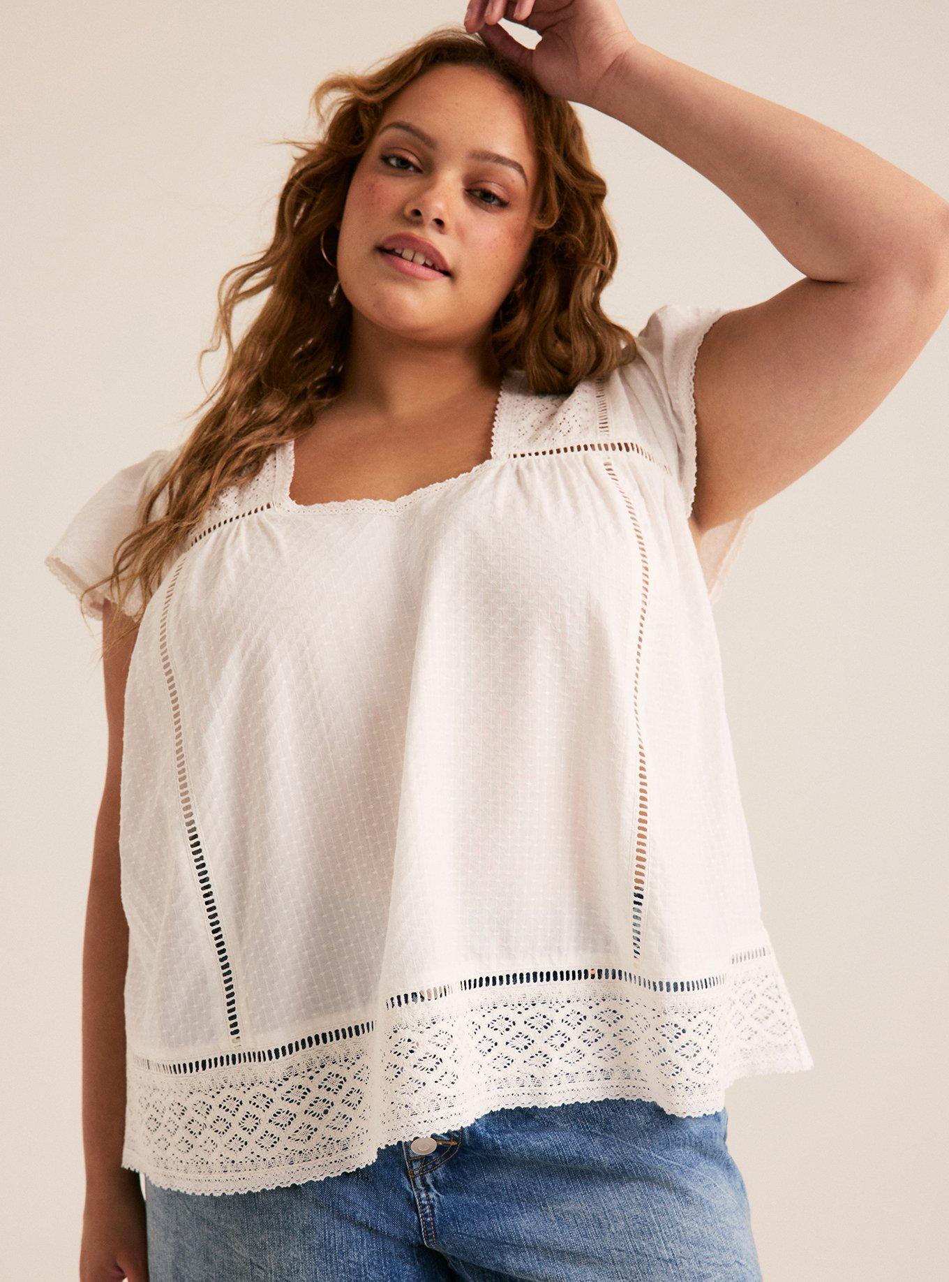 Festi Lace Inset Flutter Sleeve Top, BLANC DE BLANC, hi-res