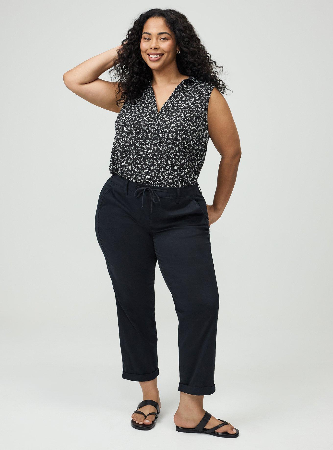 Weekend Mid-Rise Twill Straight Pant, DEEP BLACK, hi-res