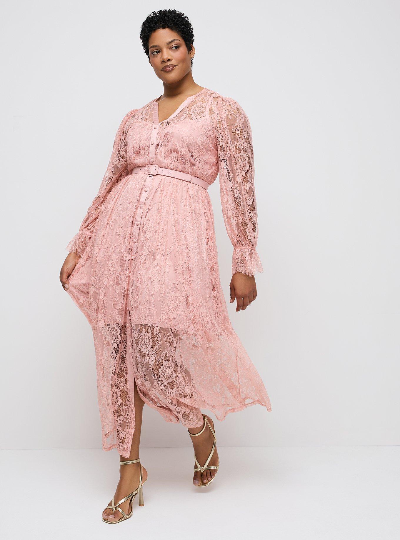 Studio Lace Button-Front Dress, MELLOW ROSE, alternate