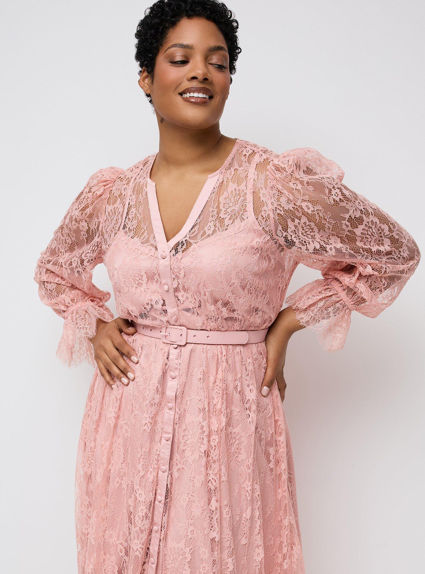 Studio Lace Button-Front Dress, MELLOW ROSE, alternate