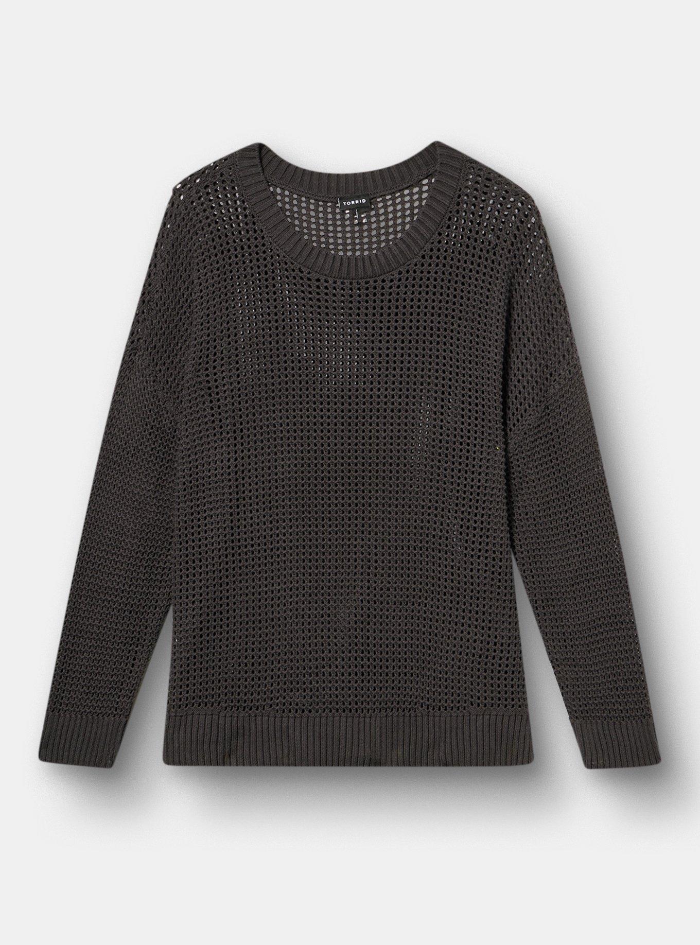 Open Stitch Crew Pullover Sweater, PHANTOM, hi-res