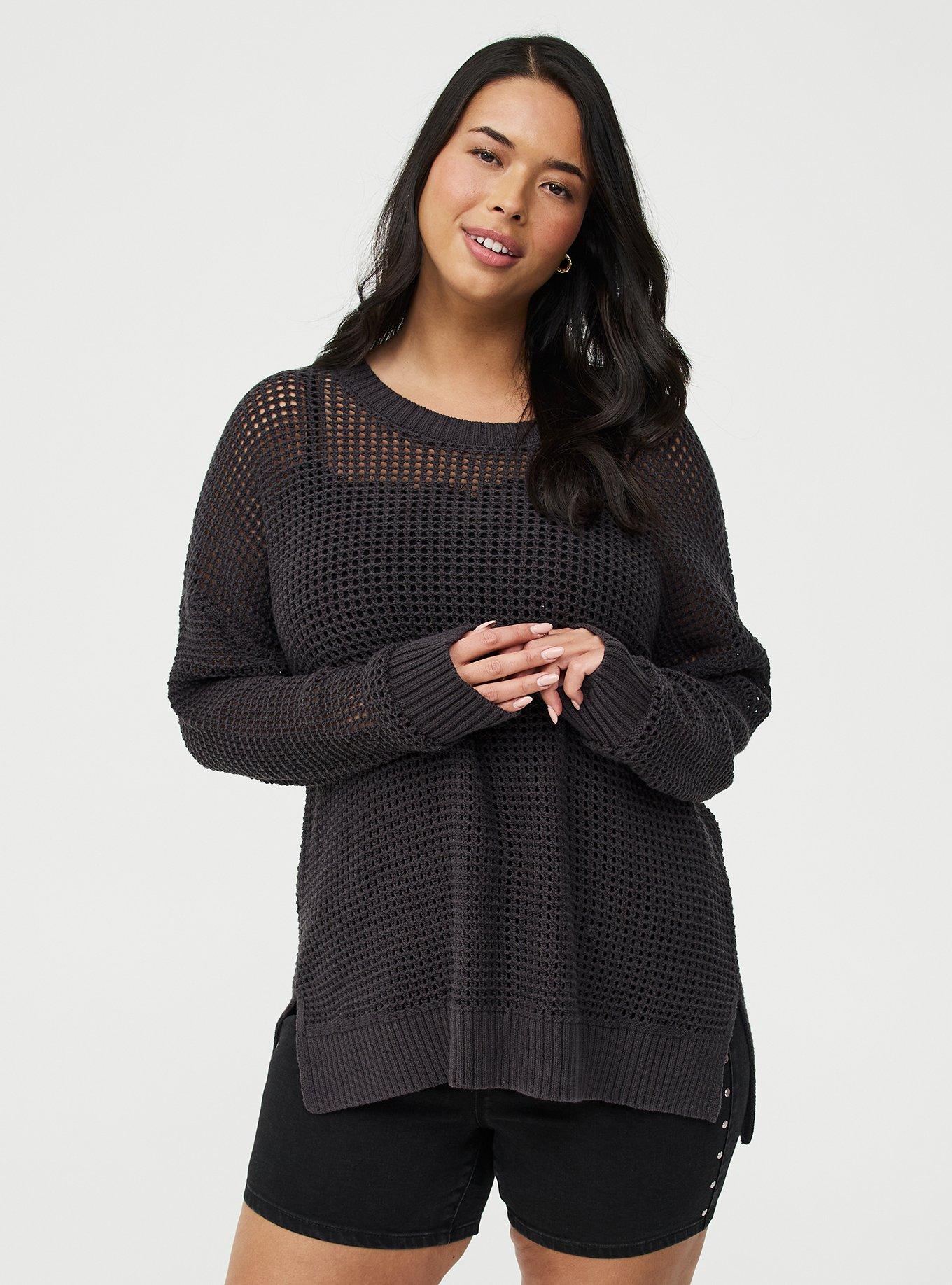 Open Stitch Crew Pullover Sweater, PHANTOM, hi-res