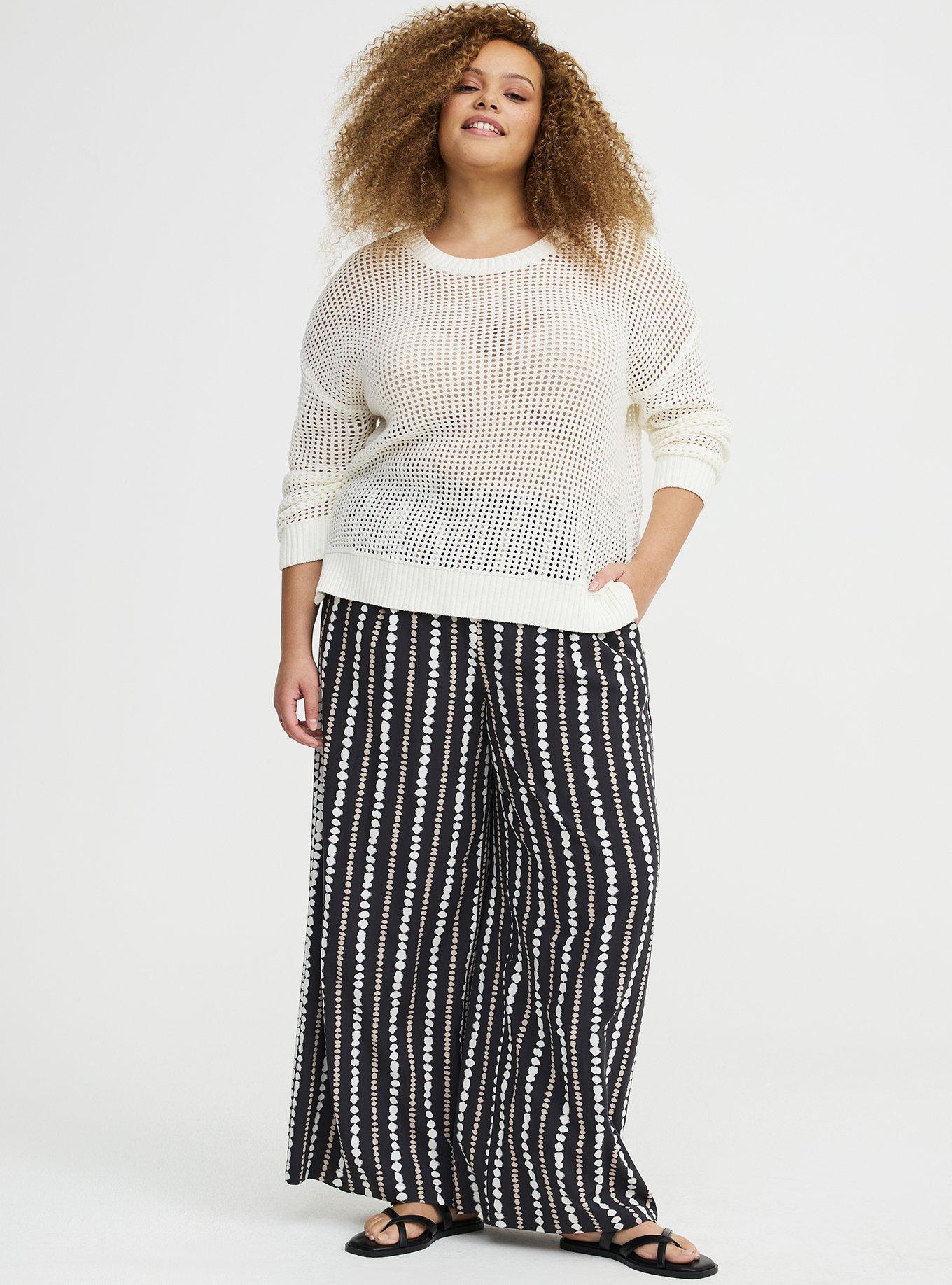 Open Stitch Crew Pullover Sweater, WHISPER WHITE, alternate