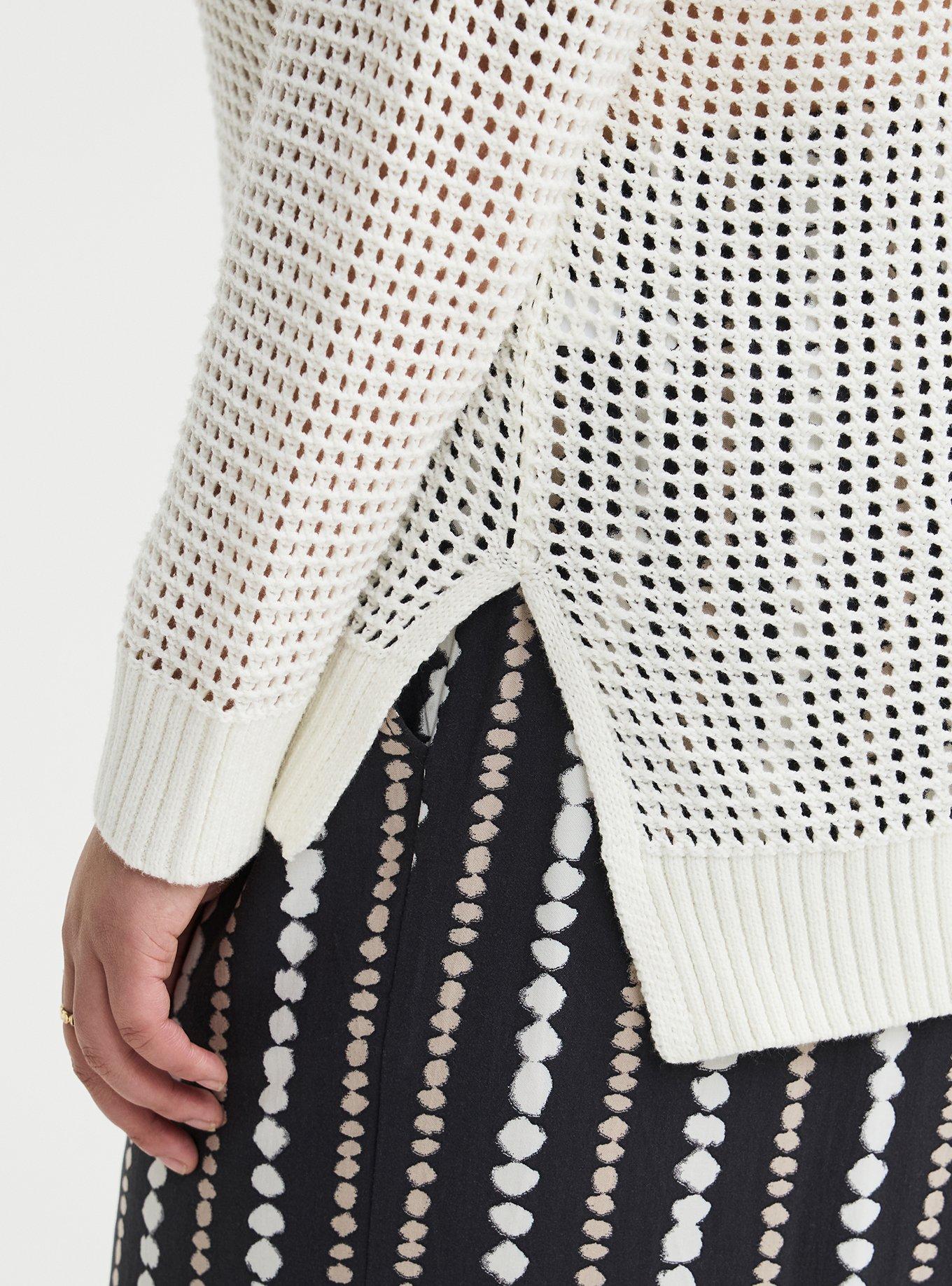 Open Stitch Crew Pullover Sweater, WHISPER WHITE, alternate